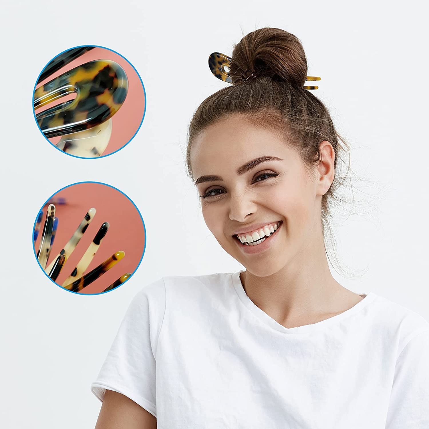 MIZORRI French Hair Fork - Tortoise Shell U Shape Updo Hair Pins for Thin & Thick Hair - 4.7 Inch Classic Cellulose Acetate 2 Prong Bun Hair Sticks - Women's Chignon Hair Accessories - Perfect for Weddings, Parties & Everyday Elegant Hairstyles