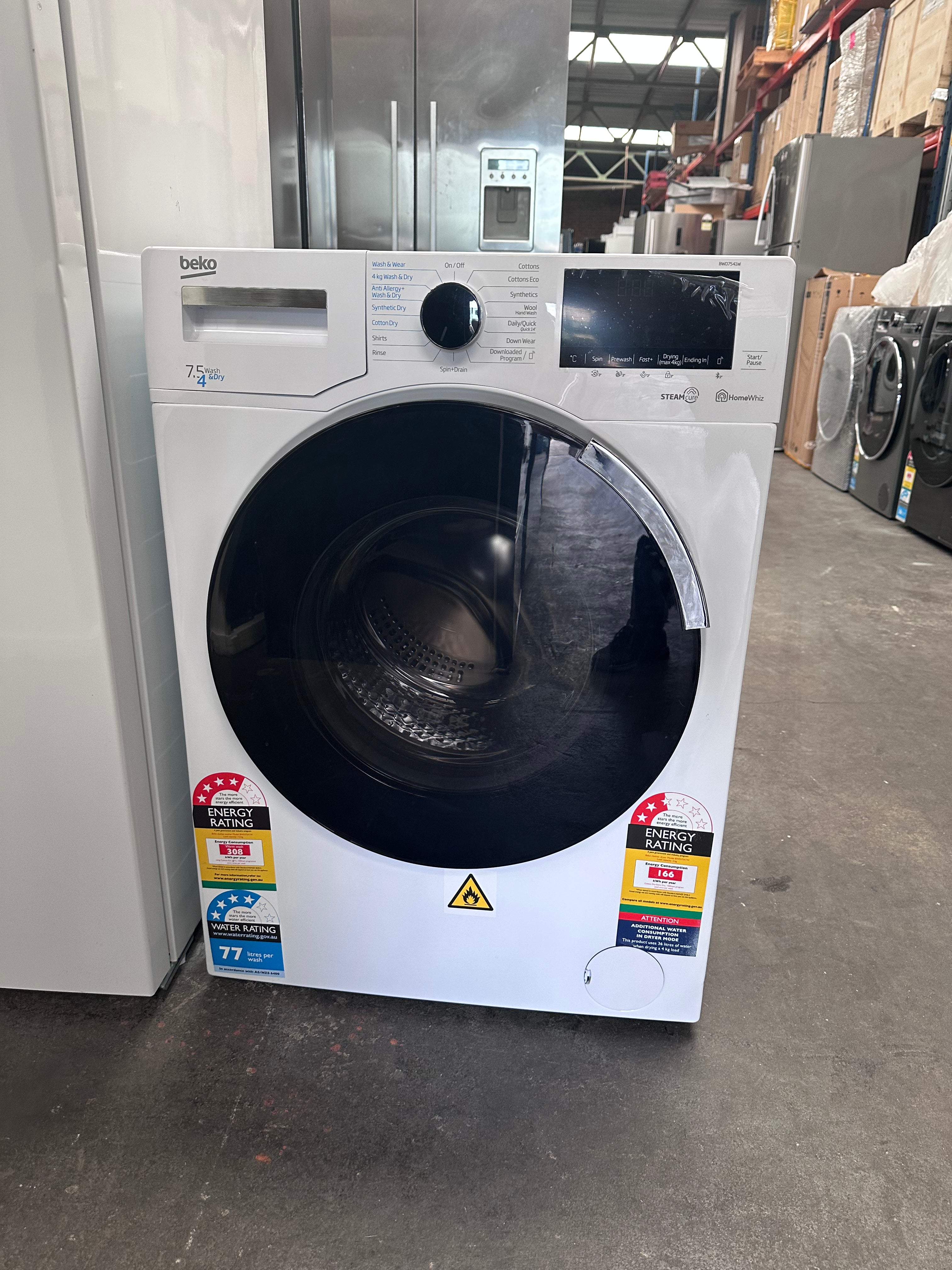 Beko 7.5kg/4kg Washer Dryer Combo with SteamCure - BWD7541W [Factory Second] - Compact Laundry Solution for Apartments & Small Spaces