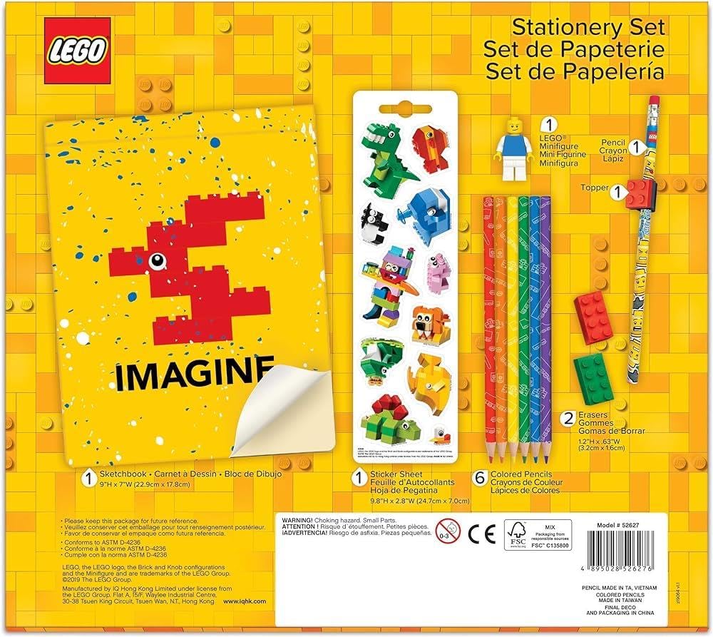 LEGO Stationery Set with Sketchbook, Minifigure, Pencil Toppers & Erasers - Creative Drawing Kit for Kids | Perfect for School, Art Class & LEGO Fans