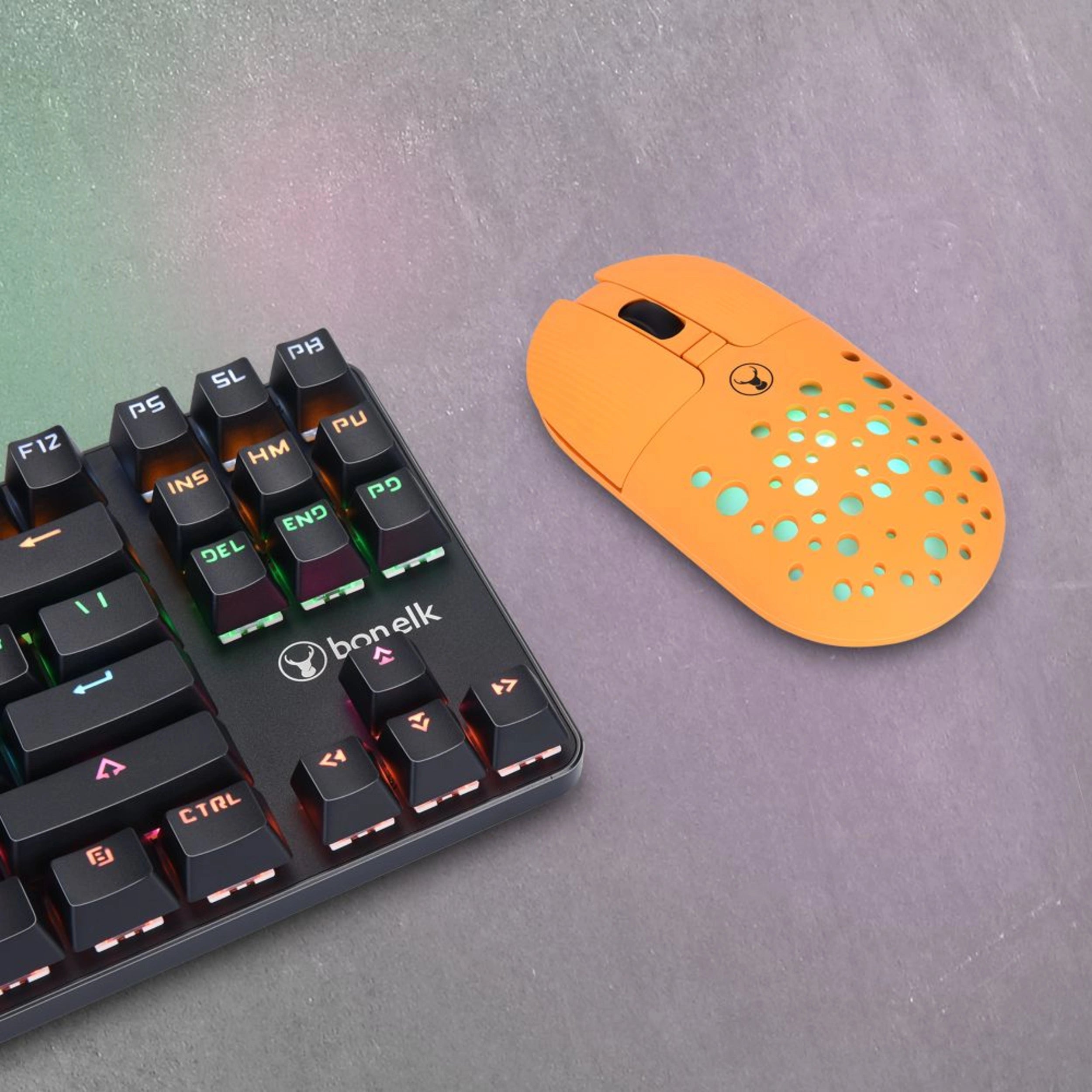 Bonelk Wireless RGB Gaming Mouse with 4D Buttons, 1200 DPI, USB-C Rechargeable, Ergonomic Design - Perfect for PC Gaming, Office Work, and Graphic Design (Orange)
