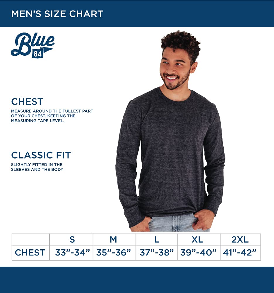 Blue 84 Men's Vintage Icon Tri-Blend Long Sleeve T-Shirt - Soft Cotton Blend Crewneck Shirt for Casual Wear & Layering