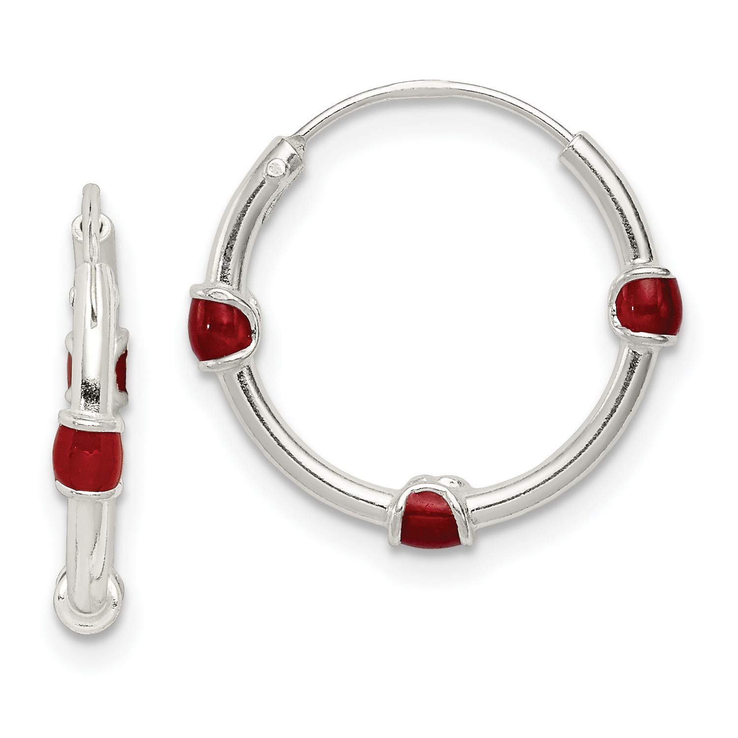 18x18mm Sterling Silver Polished Red Enamel Hoop Earrings for Women - Perfect for Parties, Weddings & Everyday Wear