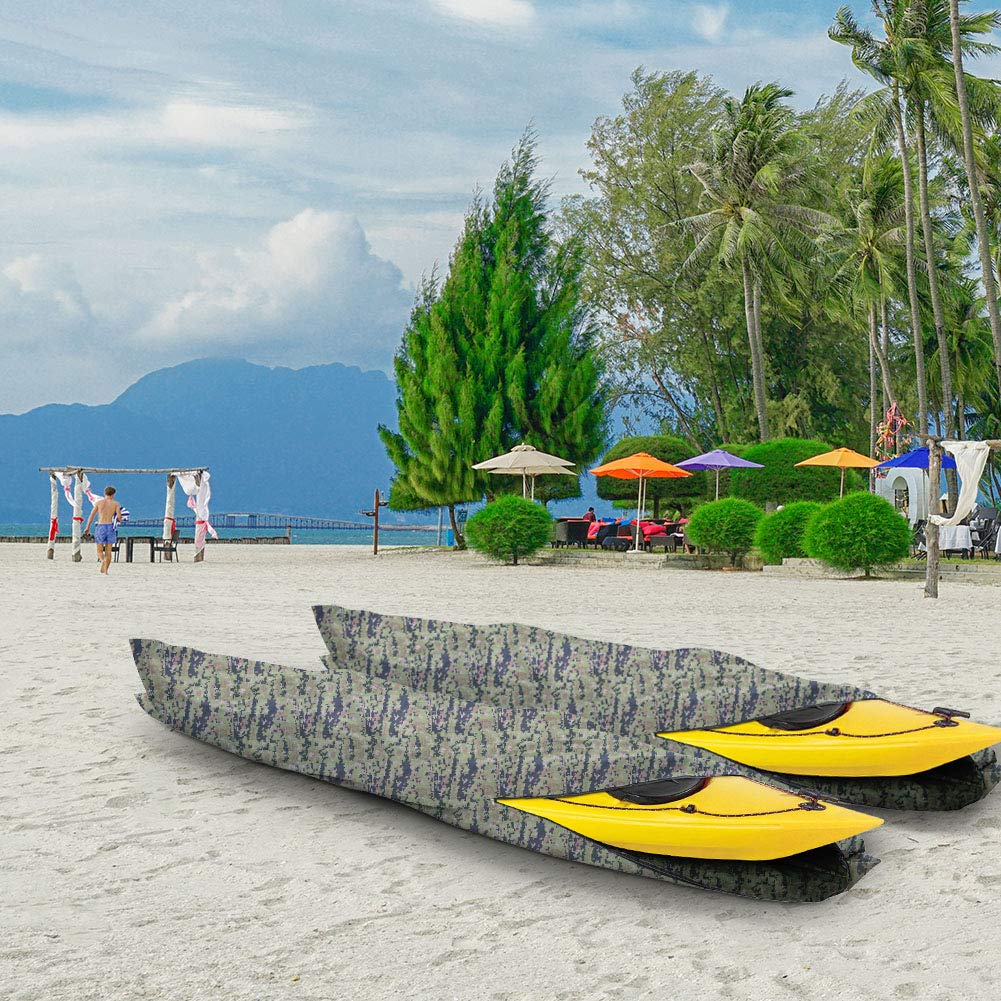 10ft Waterproof Heavy Duty Kayak Canoe Cover - Universal Fit for Kayaks & Canoes up to 10ft Length & 27in Width - UV Resistant Camouflage Design - Perfect for Outdoor Storage, Travel & Winter Protection