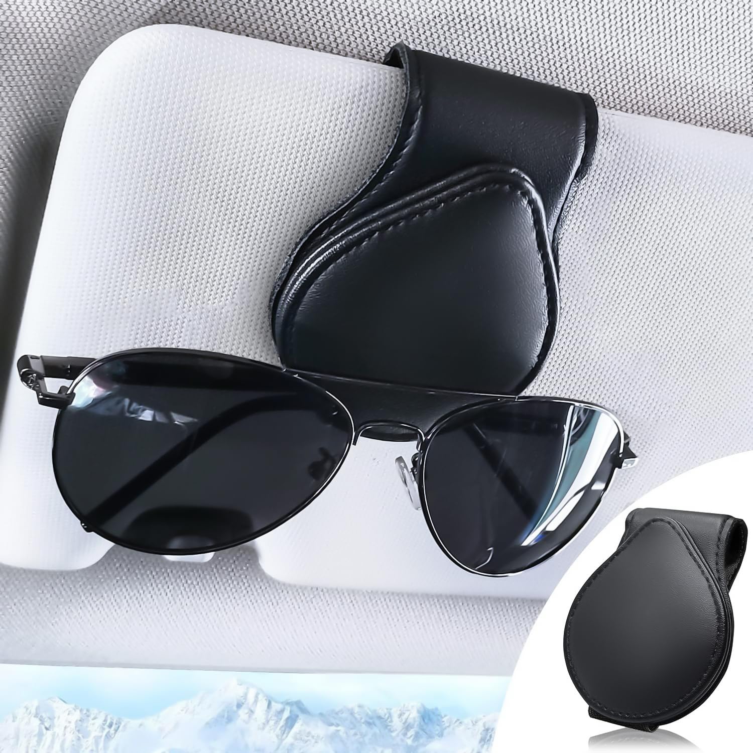 Magnetic Leather Car Visor Sunglasses Holder - Keedolla Black Eyeglasses Clip for Car Sun Visor | Secure & Stylish Accessory for Driving, Road Trips & Daily Commute