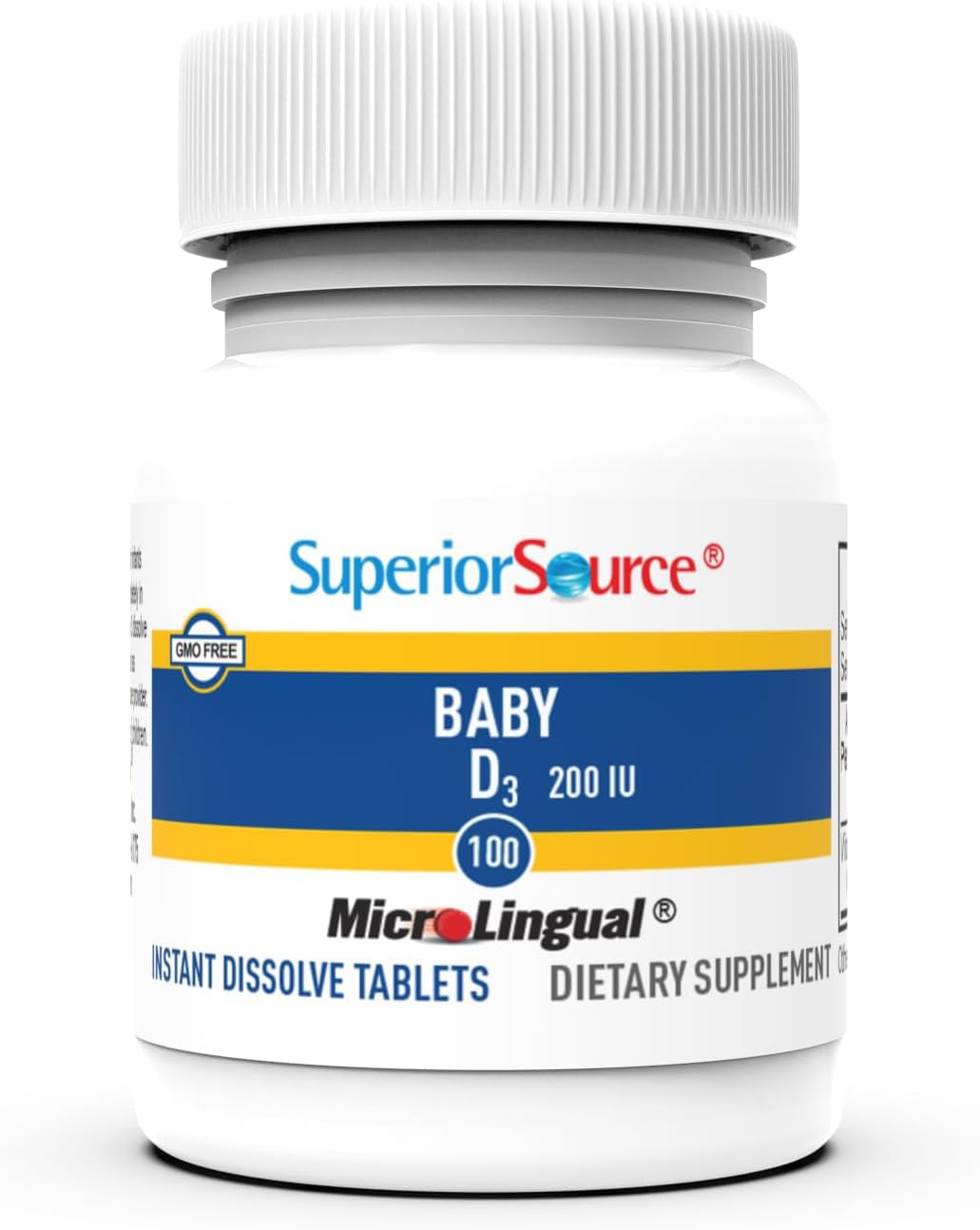 Superior Source Baby Vitamin D3 Drops - Immune System & Bone Health Support - Non-GMO Gluten-Free Supplement - 100 MicroLingual Fast Dissolve Tablets - For Newborns & Toddlers Daily Nutrition