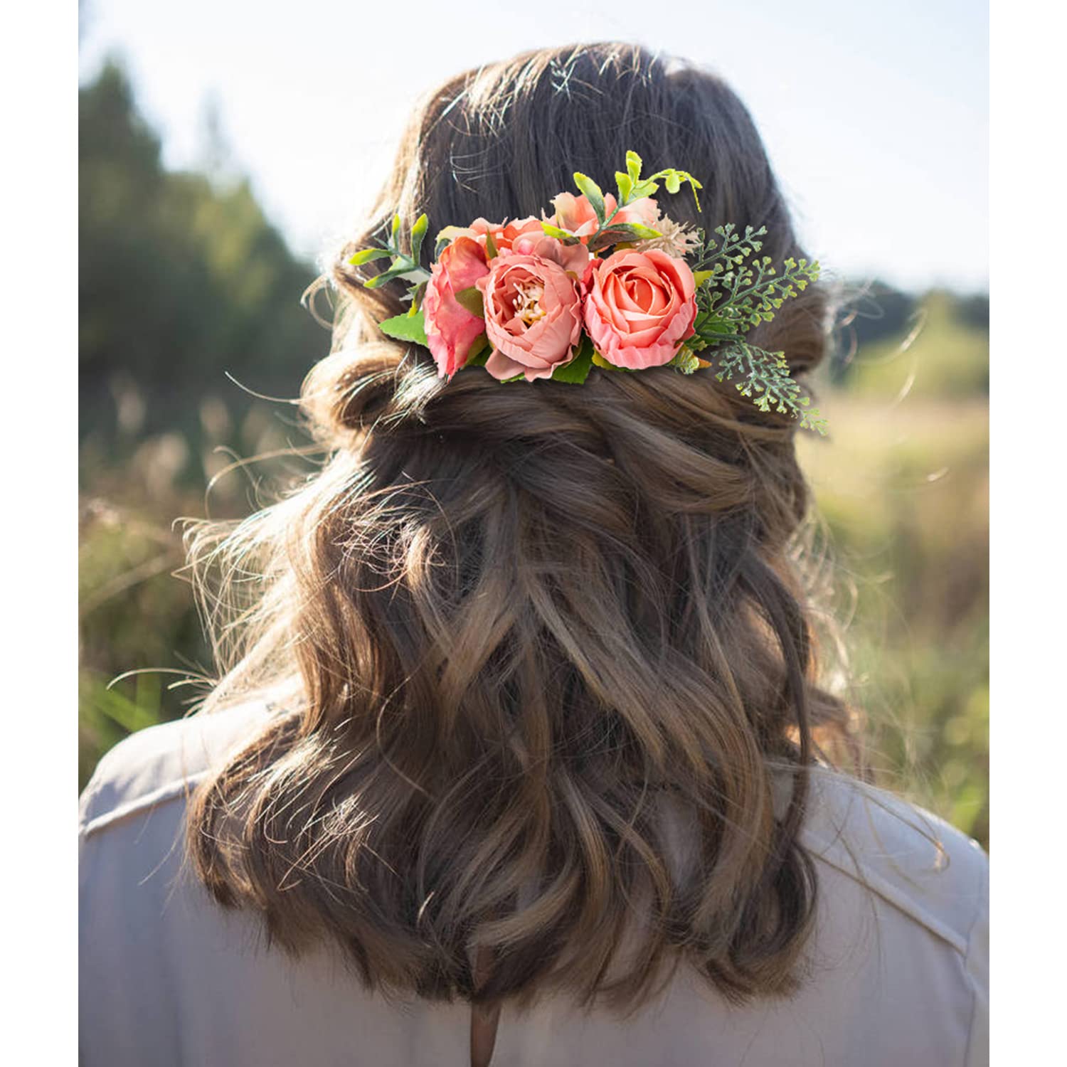 4 Pack Metal Hair Side Combs with Artificial Rose Flowers - Floral Wedding Bridal Headpieces, Hair Clips & Barrettes for Women, Bridesmaids & Flower Girls - Perfect for Weddings, Prom, Parties & Special Occasions