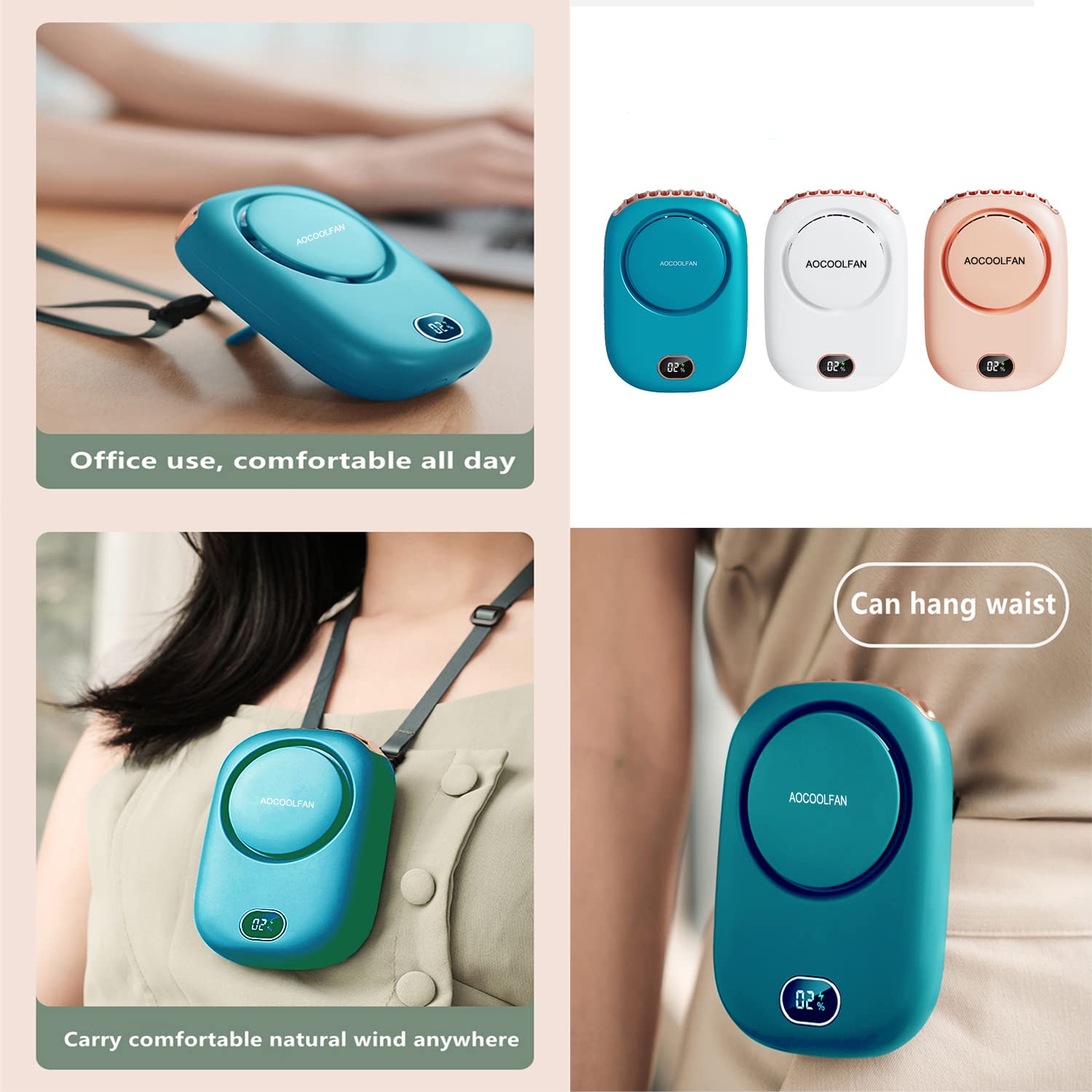 Portable Neck Fan - USB Rechargeable Personal Cooling Fan with 3 Speed Settings for Women, Men, Kids - Lightweight Hands-Free Design for Travel, Office, Home & Outdoor Use (Blue) | Stay Cool During Summer, Workouts & Daily Activities