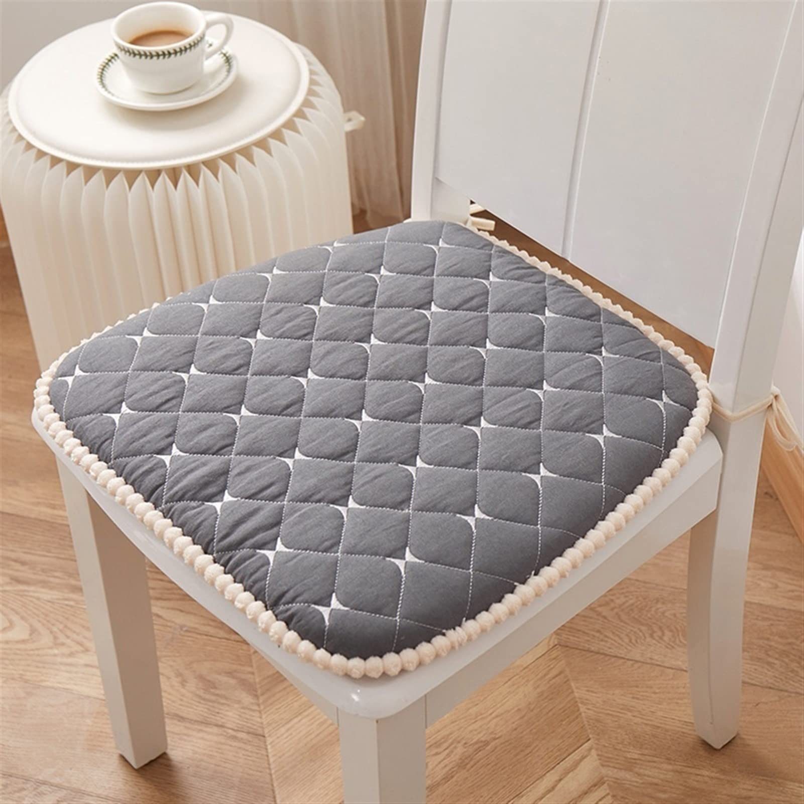 18x18 Inch Non-Slip Kitchen Chair Cushions with Ties - Comfortable Dining Room Seat Pads for Kitchen Chairs, Breathable Grid Design for All Seasons (Gray) - Perfect for Home, Office, Restaurant and Outdoor Use