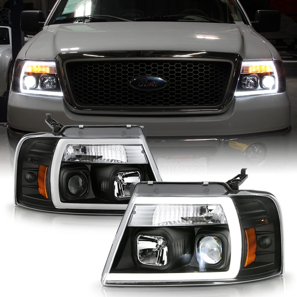 ACANII LED Projector Headlights for 2004-2008 Ford F150 Lobo - Black LED Tube with Built-in Lights (Pair Left+Right) | Enhanced Night Visibility & Modern Style Upgrade