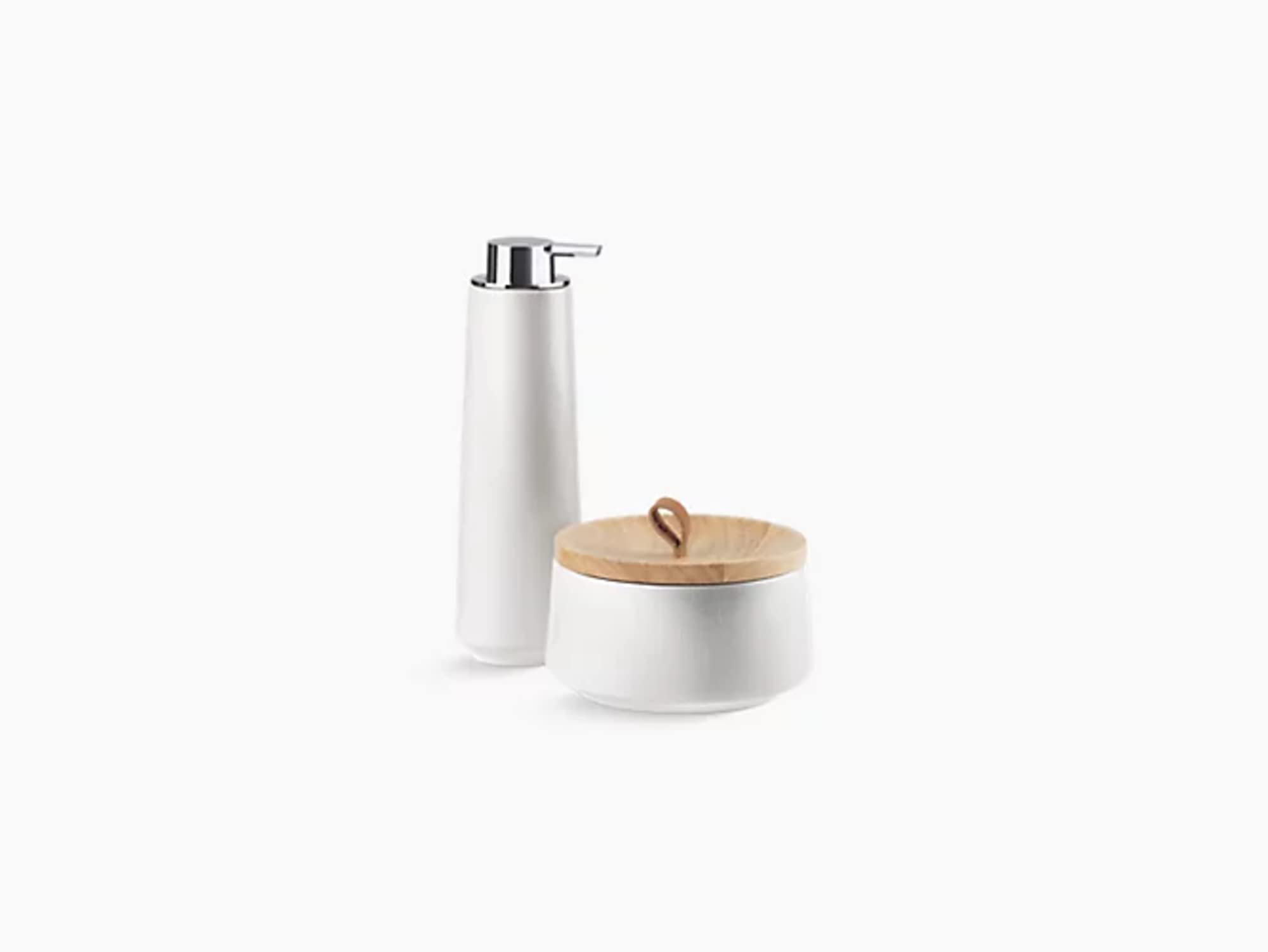 KOHLER K-29591-HD1-0 Bente 2-Piece Bathroom Accessory Set in Sartorial White Herringbone - Modern Vanity Organizer for Towels & Toiletries