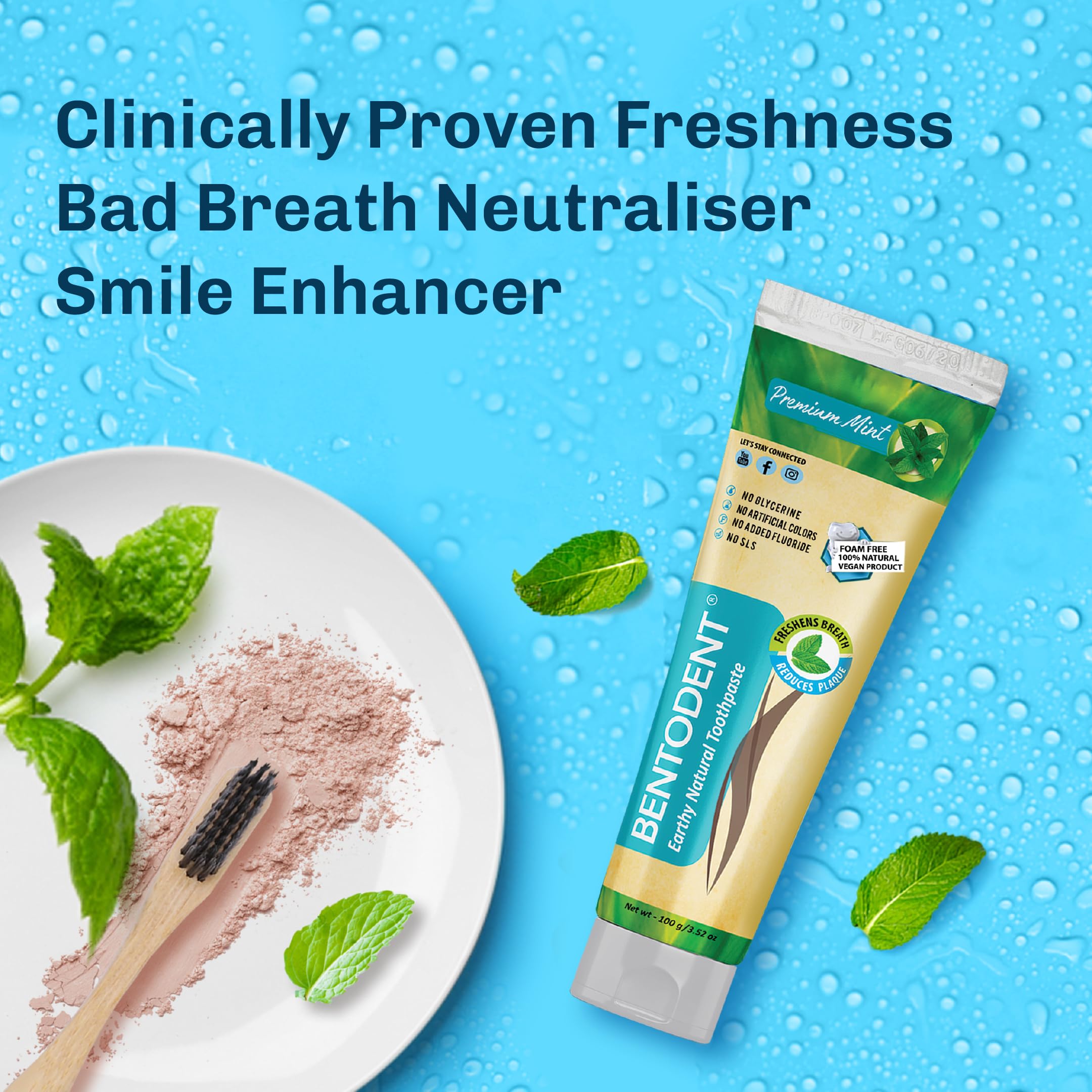 Bentodent Remineralizing Toothpaste - Fluoride-Free Natural Toothpaste with Food Grade Organic Calcium Bentonite Clay for Adults & Kids | Whitens Teeth, Soothes Sensitivity | Fresh Mint Flavor | Ideal for Daily Oral Care & Sensitive Teeth Whitening