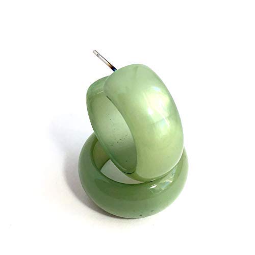 Sea Glass Green Moonglow Lucite Bold Haskell Hoop Earrings - HASK-GR-4 | Vintage Style Statement Jewelry for Women, Perfect for Beach Weddings & Summer Parties