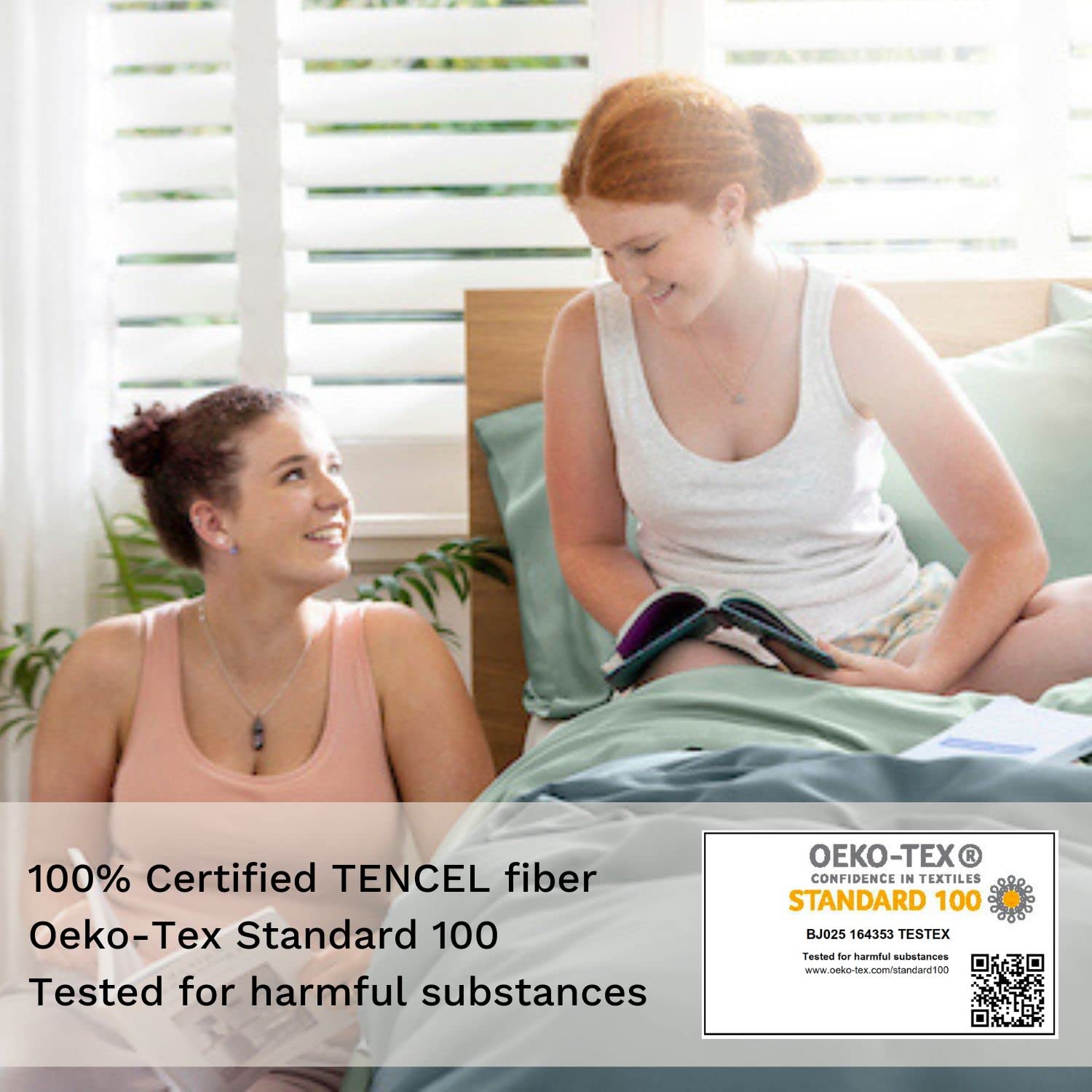 Premium Eucalyptus Sheets Set - 100% Organic Tencel Lyocell Cooling Bed Sheets for Hot Sleepers - Queen Size 60