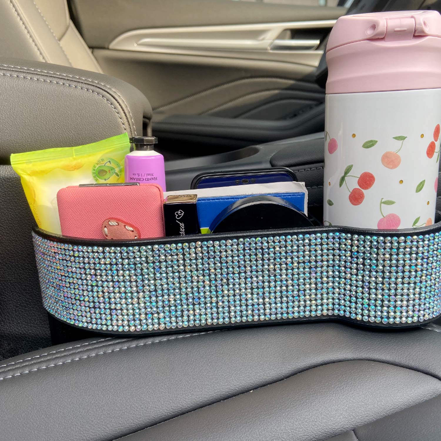 KONGDY Bling Car Seat Gap Filler Organizer - Premium Driver's Side Console Organizer with Cup Holder | Car Interior Accessories for Phone, Wallet & Keys | Perfect for Road Trips & Daily Commute
