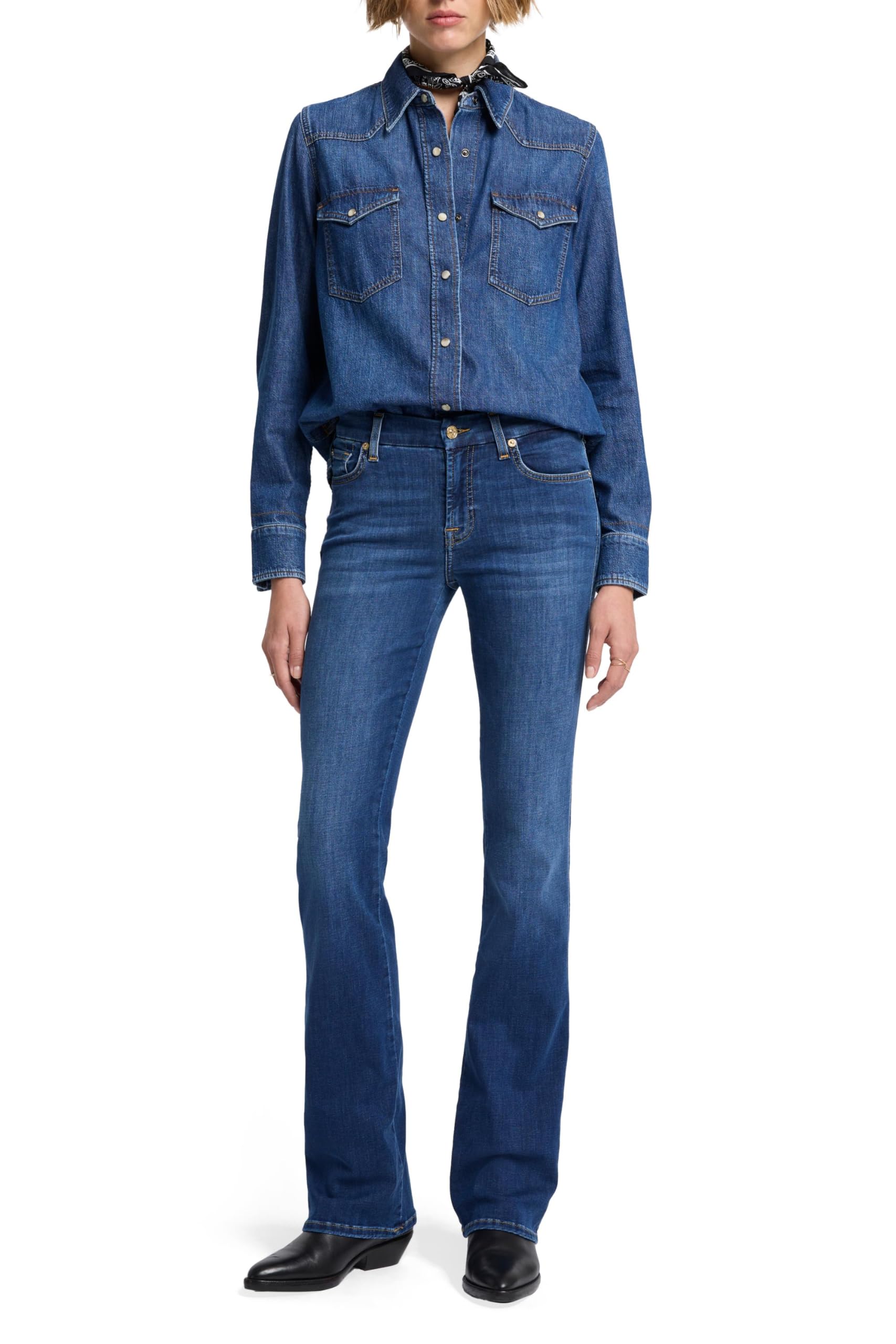 7 For All Mankind Women's Kimmie Bootcut Jeans - High Waisted Stretch Denim Pants for Casual & Office Wear