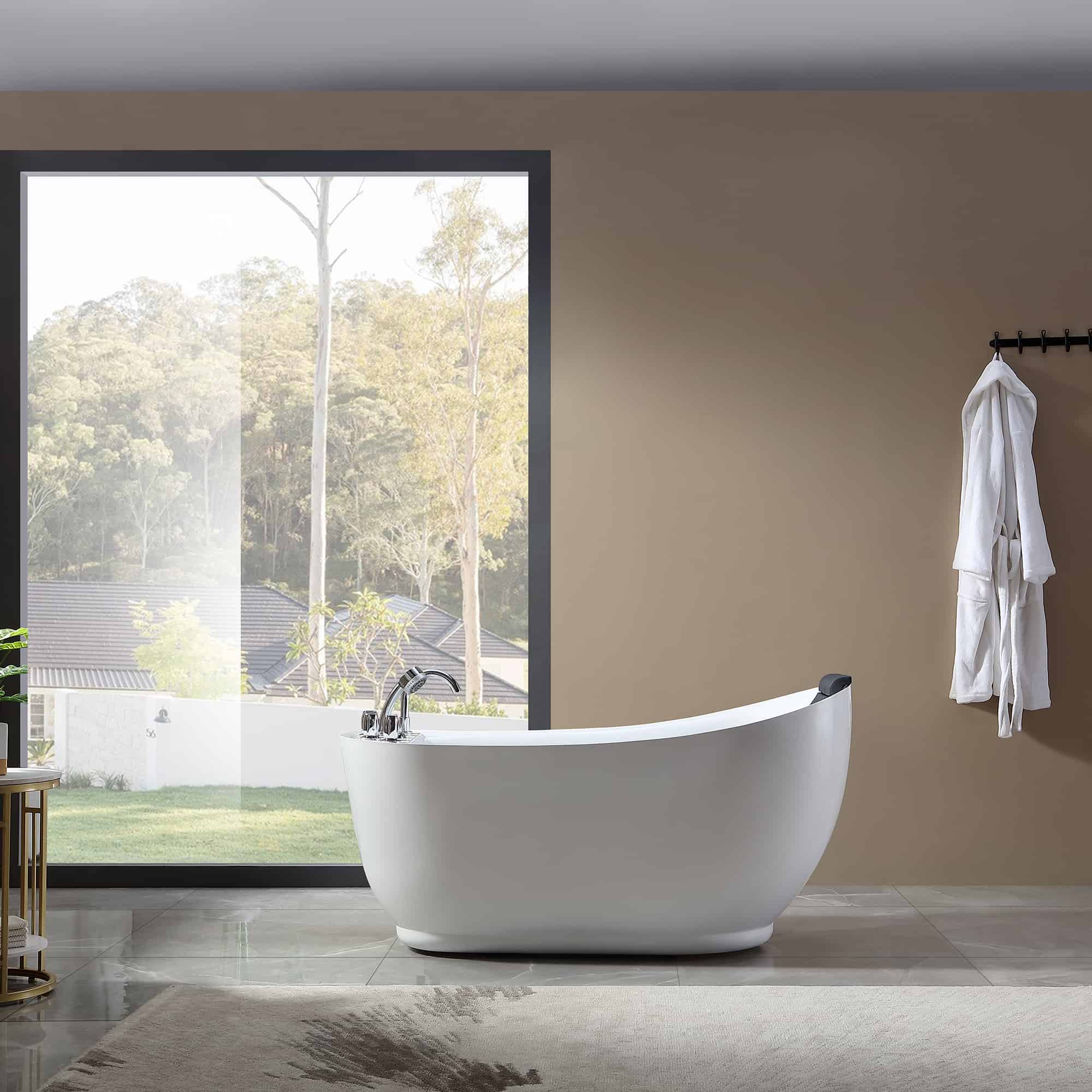 Empava 59-Inch Freestanding Acrylic Whirlpool Bathtub with Reversible Drain - Oval Design for Luxury Bathroom & Spa Relaxation