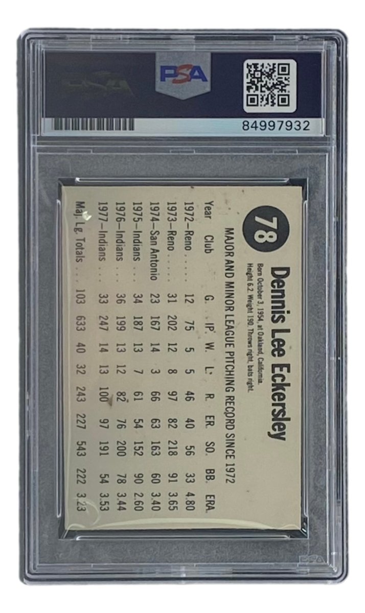 Dennis Eckersley Autographed 1978 Cleveland Hostess #78 Trading Card - PSA/DNA Certified 84997932 - Perfect for Baseball Memorabilia Collectors & Sports Fans