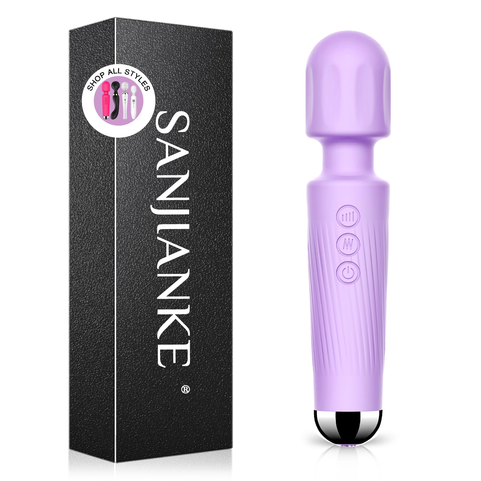 8-Speed 20-Pattern Rechargeable Vibrating Wand Massager for Women - Powerful Clitoral Stimulator & G-Spot Vibrator, Adult Sex Toy with Ergonomic Design - Perfect for Solo Play & Couples Intimacy (Violet)