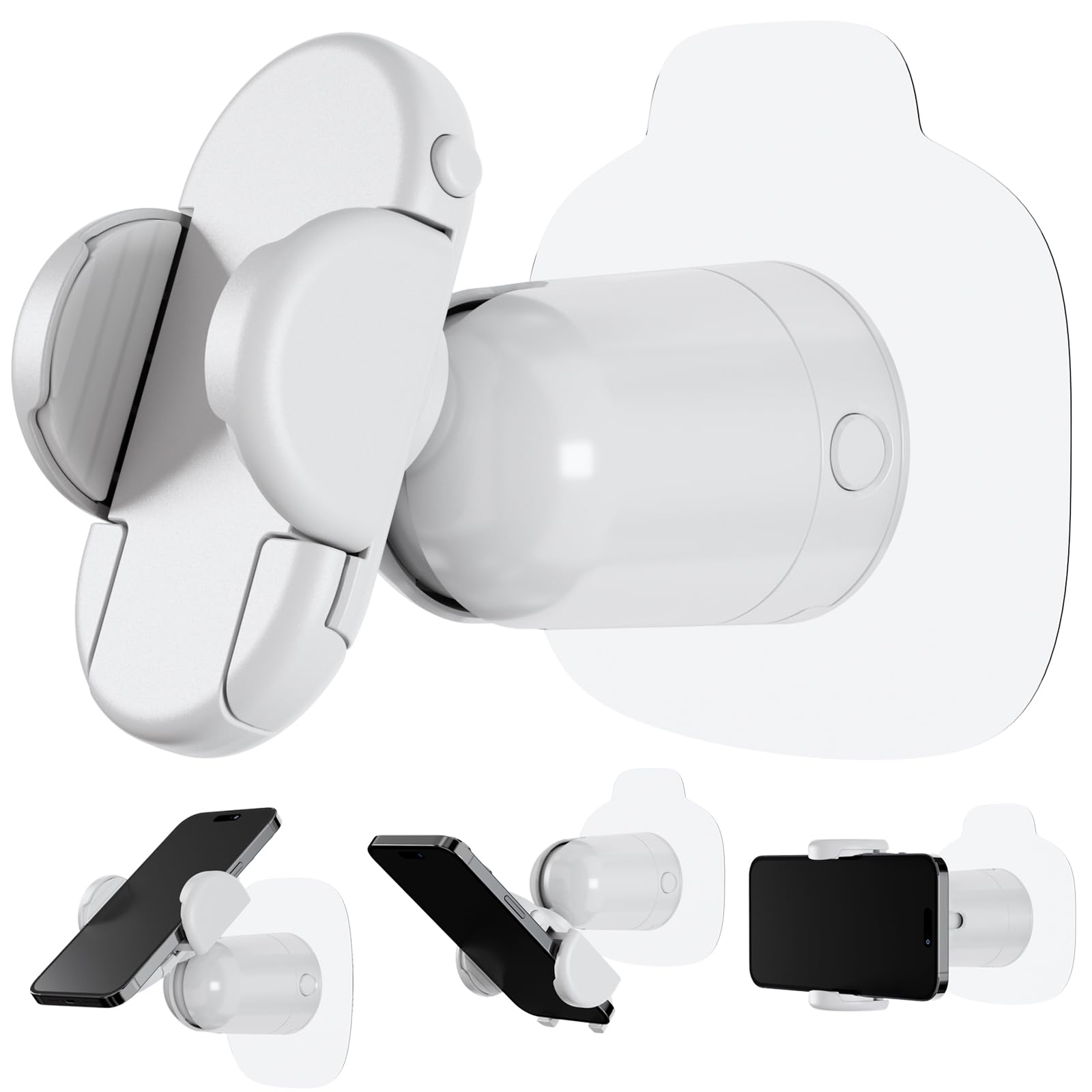 MiiKARE Universal 360° Rotating Shower Phone Holder - Waterproof Bathroom Phone Mount for iPhone, Samsung & All Smartphones - Mirror & Wall Phone Stand for Kitchen, Bathroom & Shower Use - White