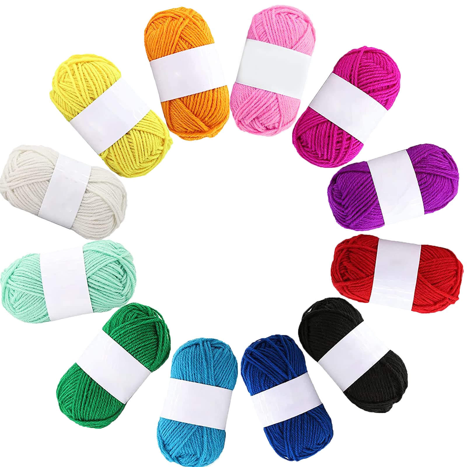 12 Pack Double Knitting Yarn - Soft Acrylic Wool Blend Crochet Yarn (10g Each) for DIY Handcrafts, Small Knitting Projects - Perfect for Scarves, Hats & Amigurumi Toys