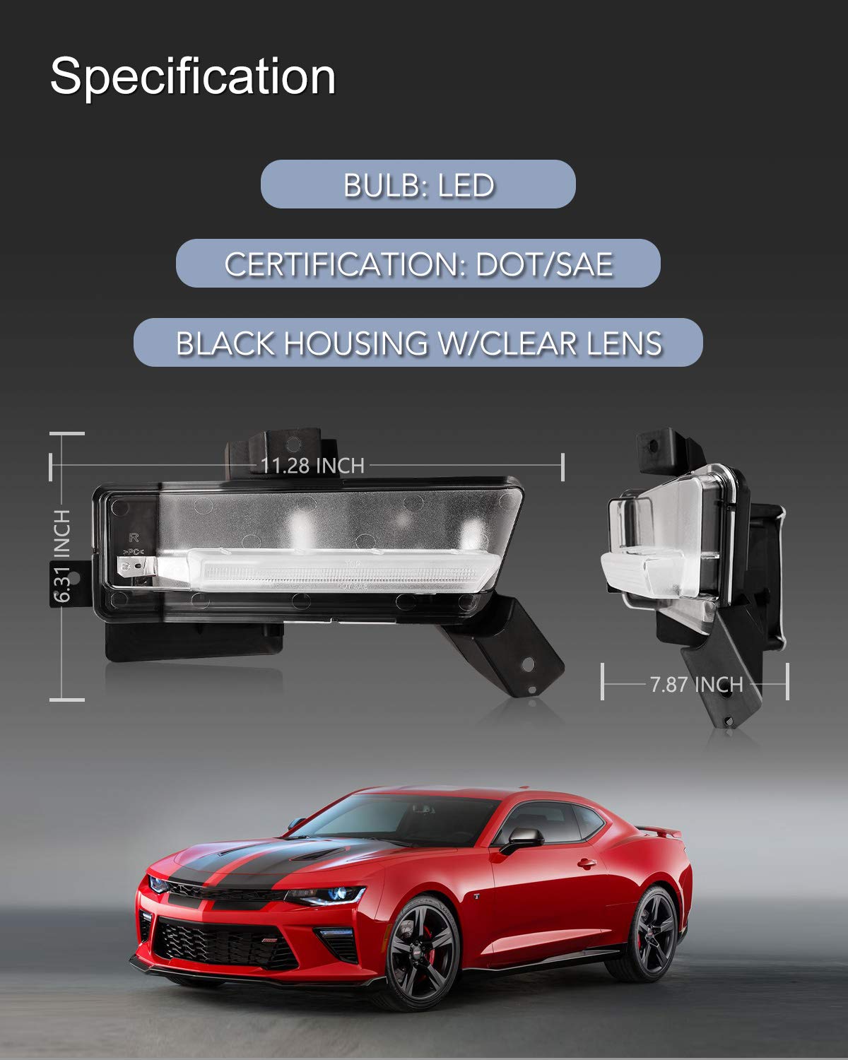 LED Fog Lights Assembly for 2016-2018 Chevy Camaro SS - DRL Fog Lamp Replacement with Wiring Kit & Switch - Clear Lens (1 Pair) - Perfect for Night Driving & Off-Road Adventures