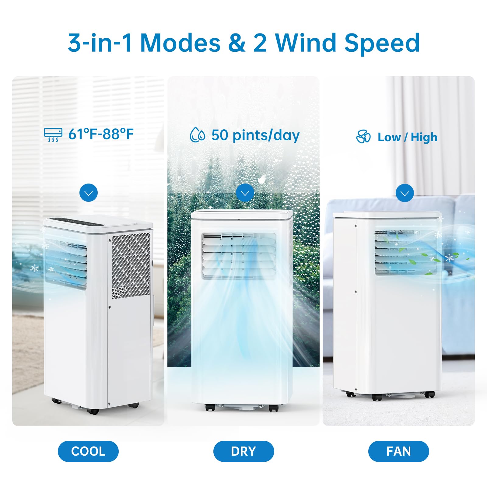 Portable Air Conditioner - 8000 BTU Cooling Power, Energy Efficient, Quiet AC Unit for Home & Office - Perfect for Bedrooms, Living Rooms & Small Spaces