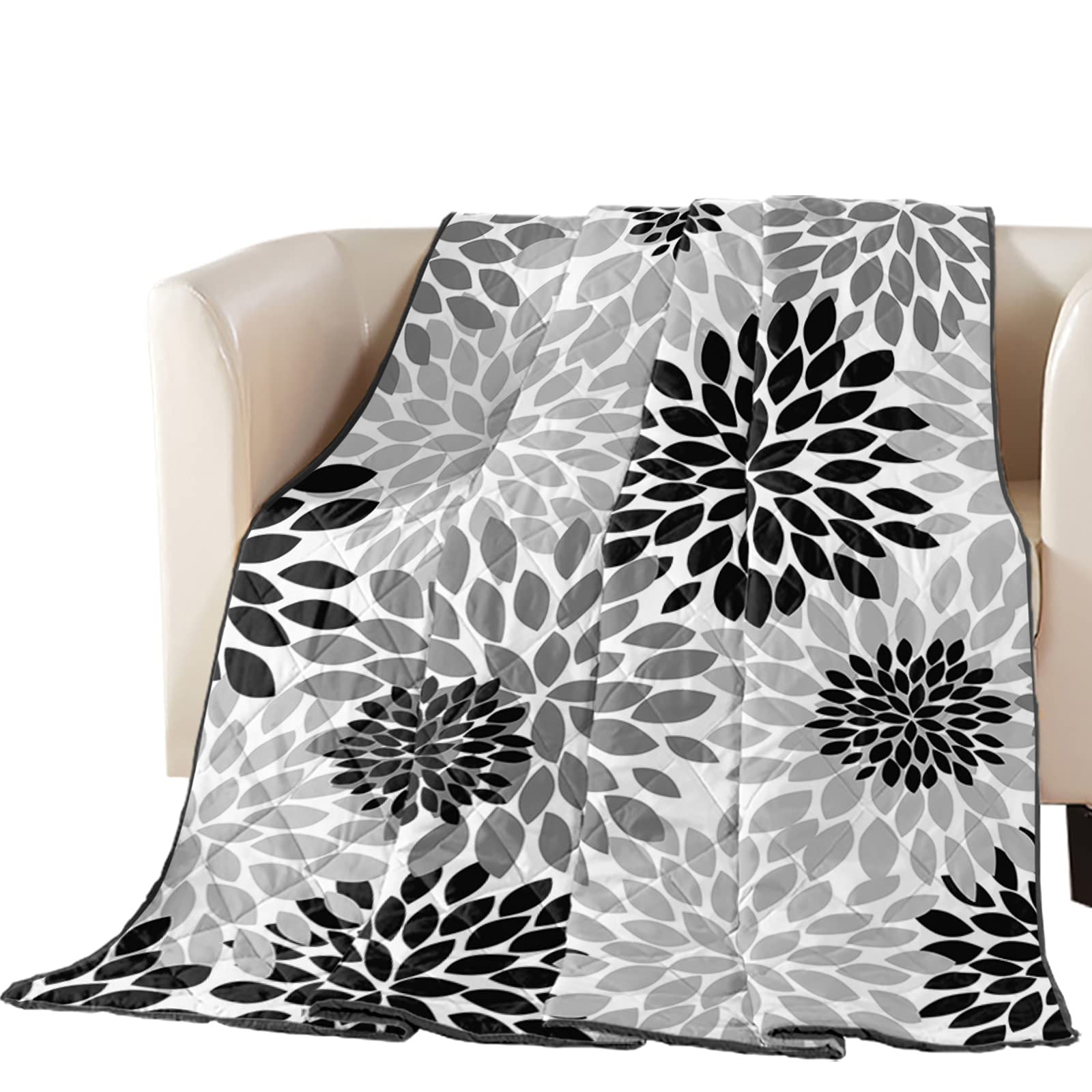 Soft Comforter Duvet - All Season Air Conditioning Quilt with Dahlia Pinnata Floral Design | Thin Summer Blanket Coverlet for Bedroom & Living Room | Black Grey White California King Size (96x104 inch) | Perfect for Cozy Nights, Guest Rooms & Seasonal Decor