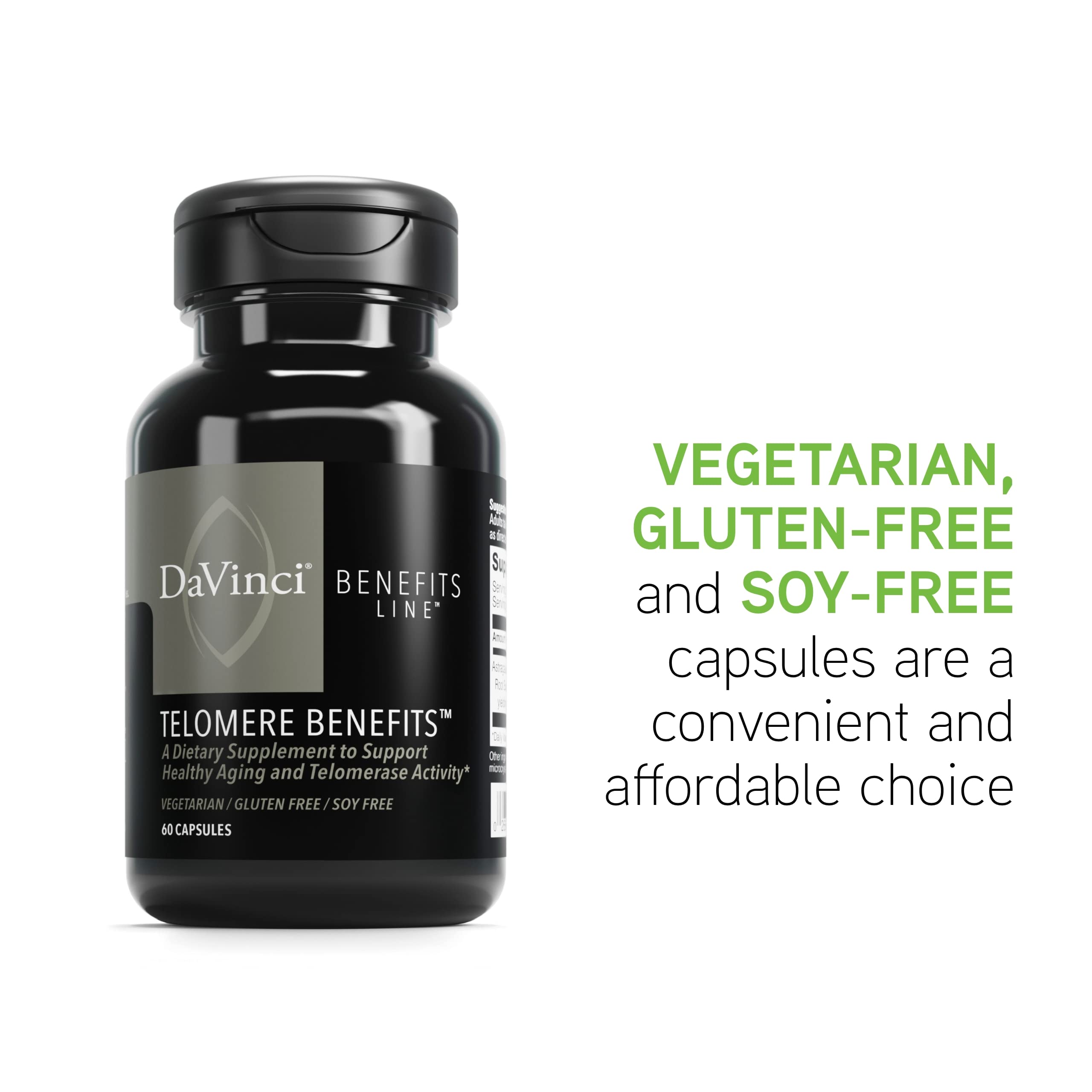DAVINCI Labs Telomere Benefits Supplement - Supports Healthy Aging, Antioxidant Levels & Memory with Astragalus Root Extract - Gluten-Free 60 Veggie Capsules - Anti-Aging Support for Active Adults & Seniors