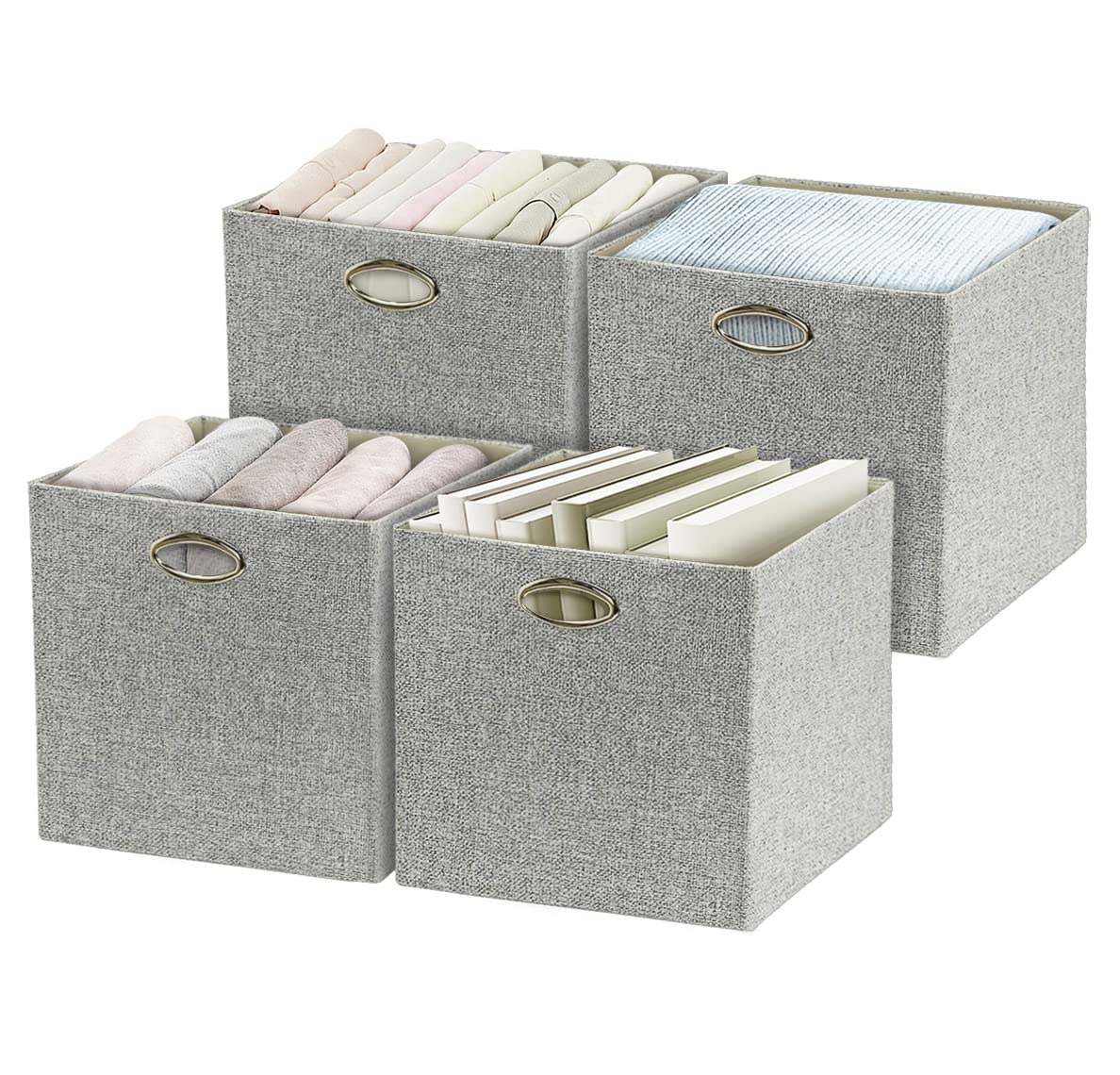 Posprica 13x13 Foldable Fabric Storage Bins & Baskets - 4-Pack Woven Grey Cubes for Closet, Nursery, Office Organization | Space-Saving Storage Containers & Drawers