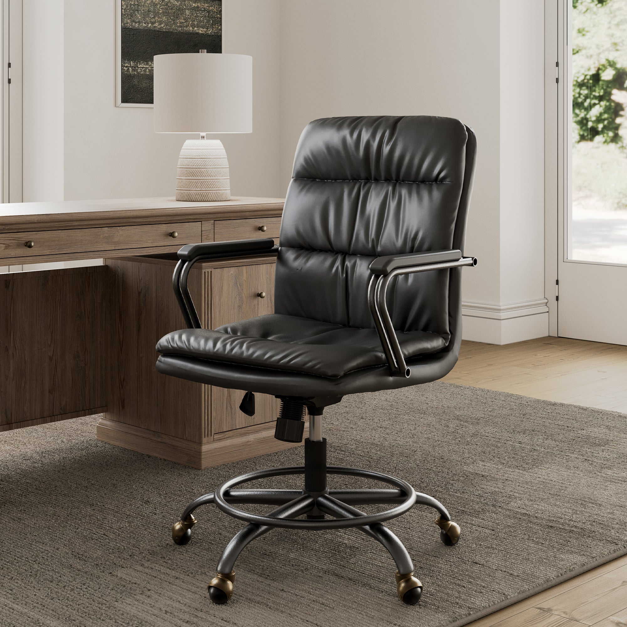 Premium PU Leather Home Office Chair - Ergonomic Executive Desk Chair with Adjustable Height & Lumbar Support for Comfortable Working, Gaming, or Study