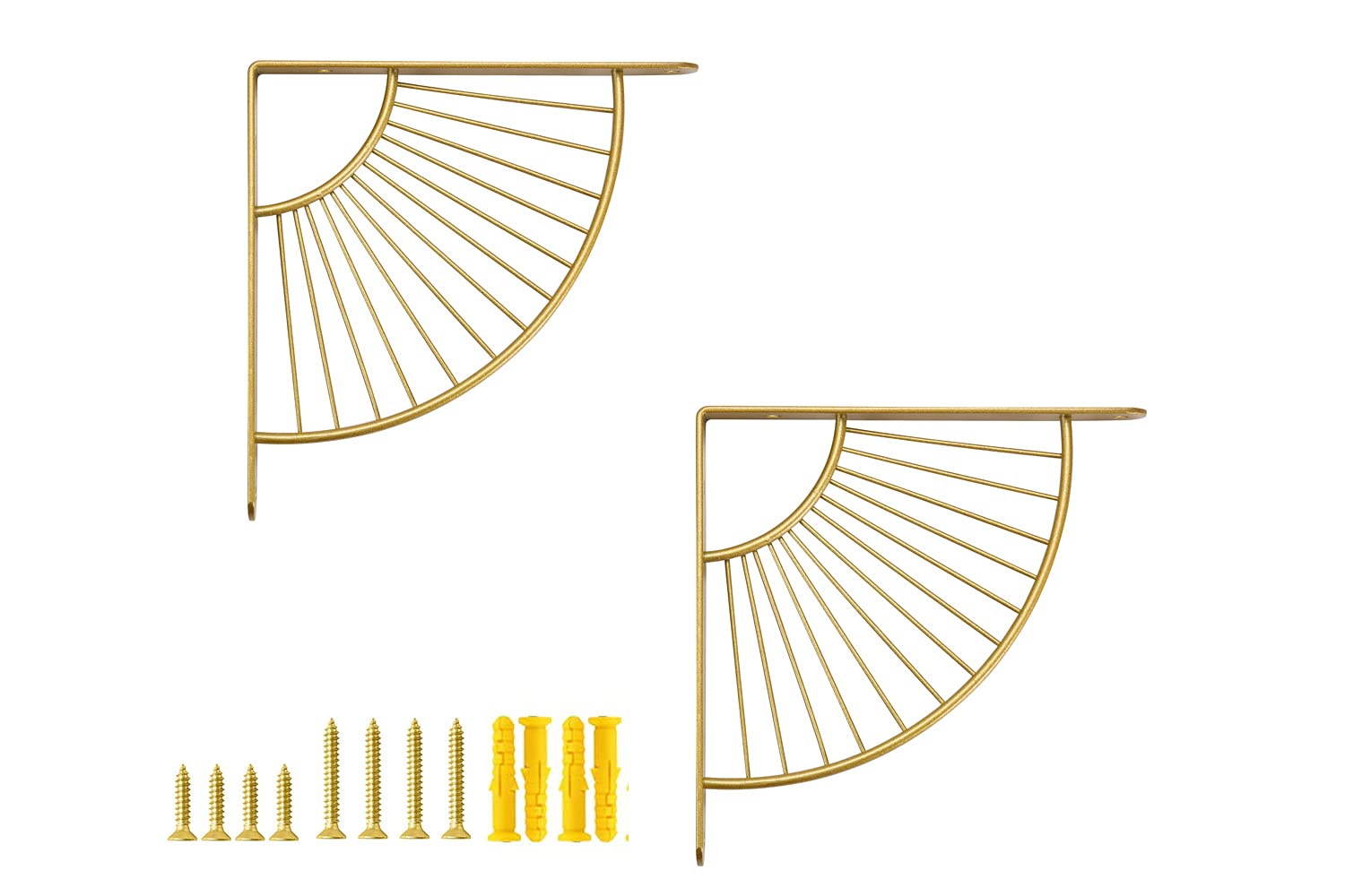 Z Metnal Mid Century Modern Shelf Brackets - Brushed Gold Floating Shelf Brackets (10 Inch, 2 Pcs) - Heavy Duty Wall Mounted Shelving Supports for DIY Home Decor, Kitchen, Bathroom & Office Organization