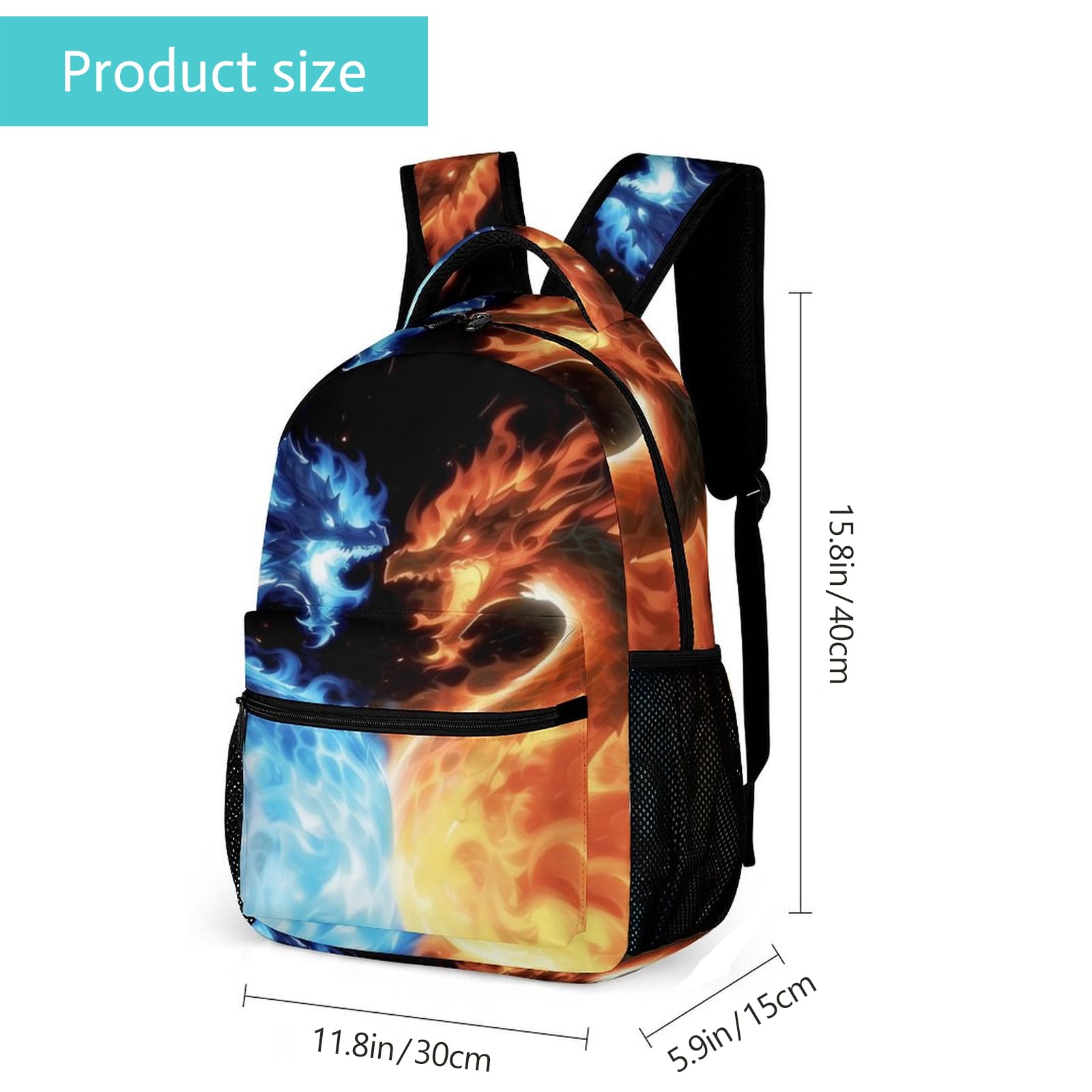 Fire Dragon Backpack for Boys & Girls - Cool School Backpack for Teens & Kids - 16.5 Inch Blue/Orange/Black - Perfect for School & Travel