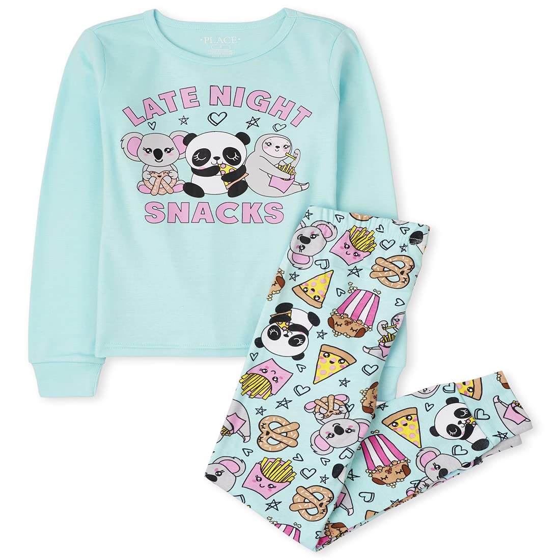 The Children's Place Girls' Long Sleeve Cotton Pajama Set - Soft & Snug Fit Sleepwear with Cute 'Late Night Snacks' Print for Cozy Bedtime & Sleepovers (Toddler to Kids)