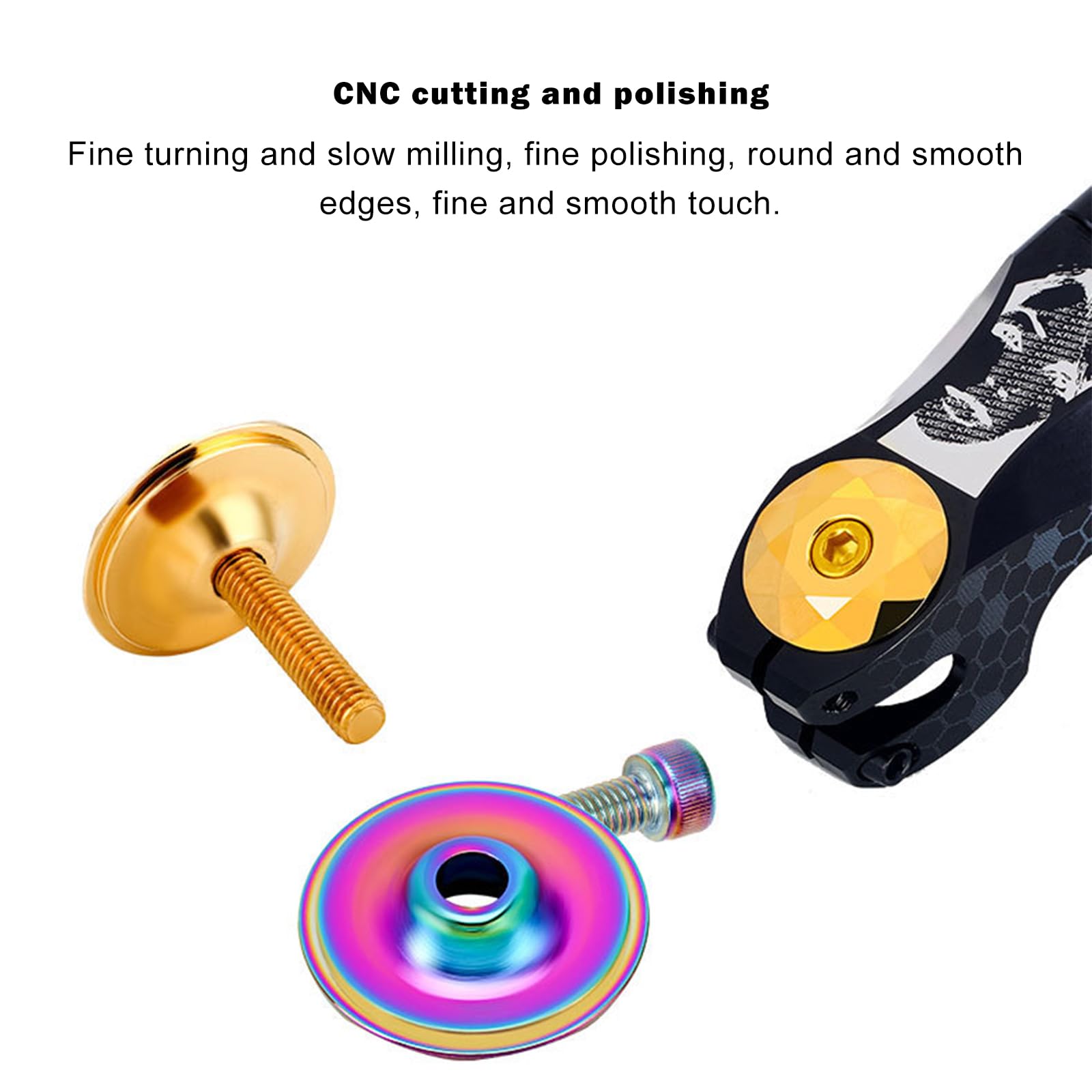 KingSea 1 1/8 Inch Bicycle Headset Top Cap with Bolts - M6x30mm Rainbow Bike Stem Cap Cover & Headset Screws for MTB, Road, XC, FR Bikes | Durable Upgrade for Smooth Riding & Easy Installation
