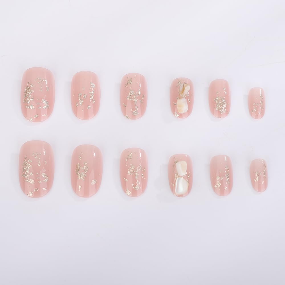 Aimimier 24Pcs Medium False Nails - Luxury Pink Gradient Oval Fake Nails with Glue & Stickers, Salon Quality Press on Nails for Women & Girls (Style 5) | Perfect for Parties, Weddings, Date Nights & Special Occasions