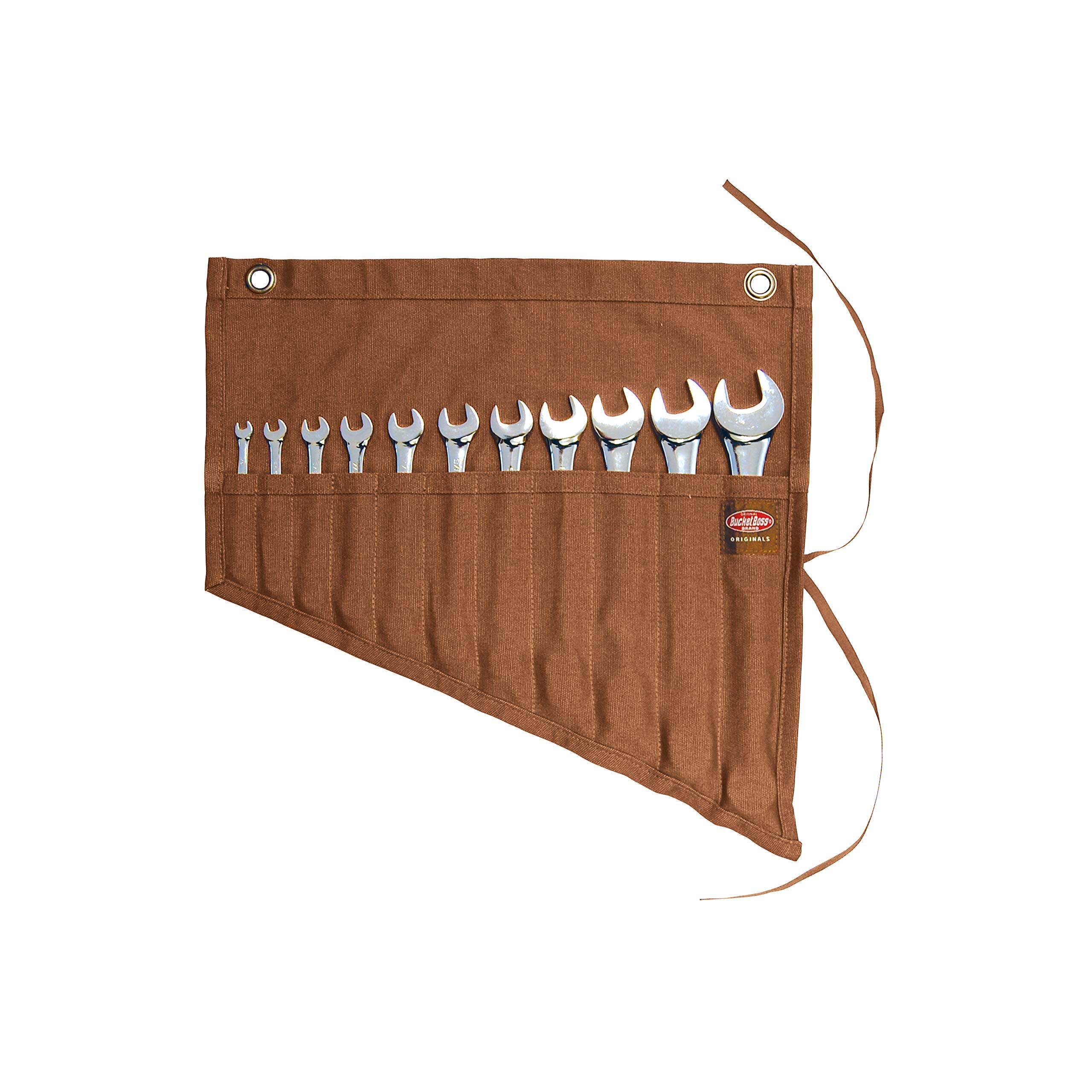 BucketBoss 70003 11-Pocket Brown Tool Roll Organizer - Perfect for Mechanics, Electricians & DIY Home Improvement Projects