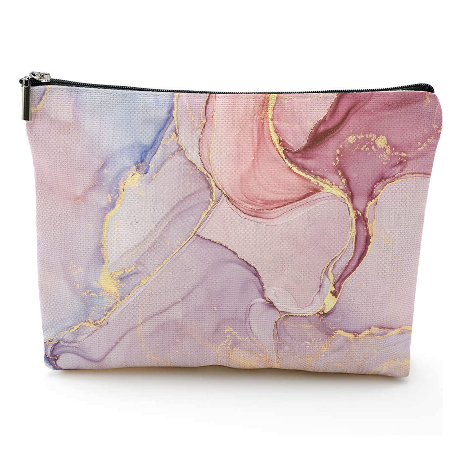 Pink Marble Makeup Travel Bag - 7x10 Inch Cosmetic Pouch for Toiletries & Beauty Essentials