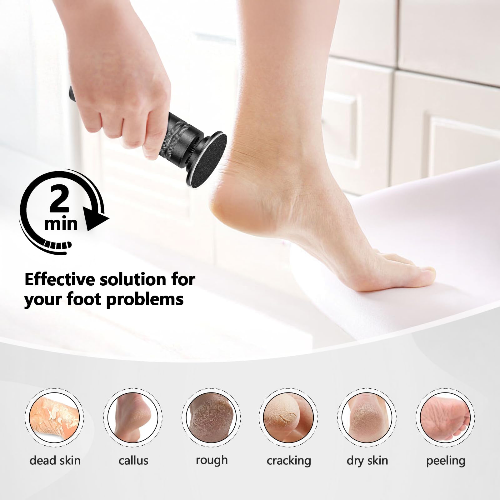 Professional Electric Foot Callus Remover - 1200 RPM Adjustable Speed Metal Foot Grinder for Dead Skin & Cracked Heels | Automatic Heel Sander with 10 Replacement Sandpaper Discs | Pedicure Tool for Women & Men | Perfect for Home Spa, Salon & DIY Foot Care (Black)
