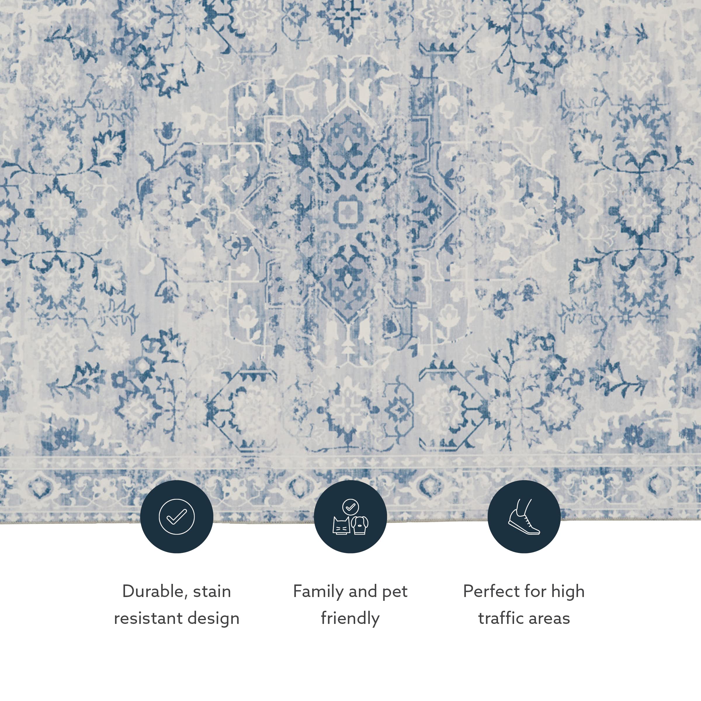 Linon Home Decor Washable Area Rug 5' x 7' - Grey & Ivory Klinch Pattern, Soft & Durable for Living Room, Bedroom, Office | Easy to Clean Indoor Floor Mat