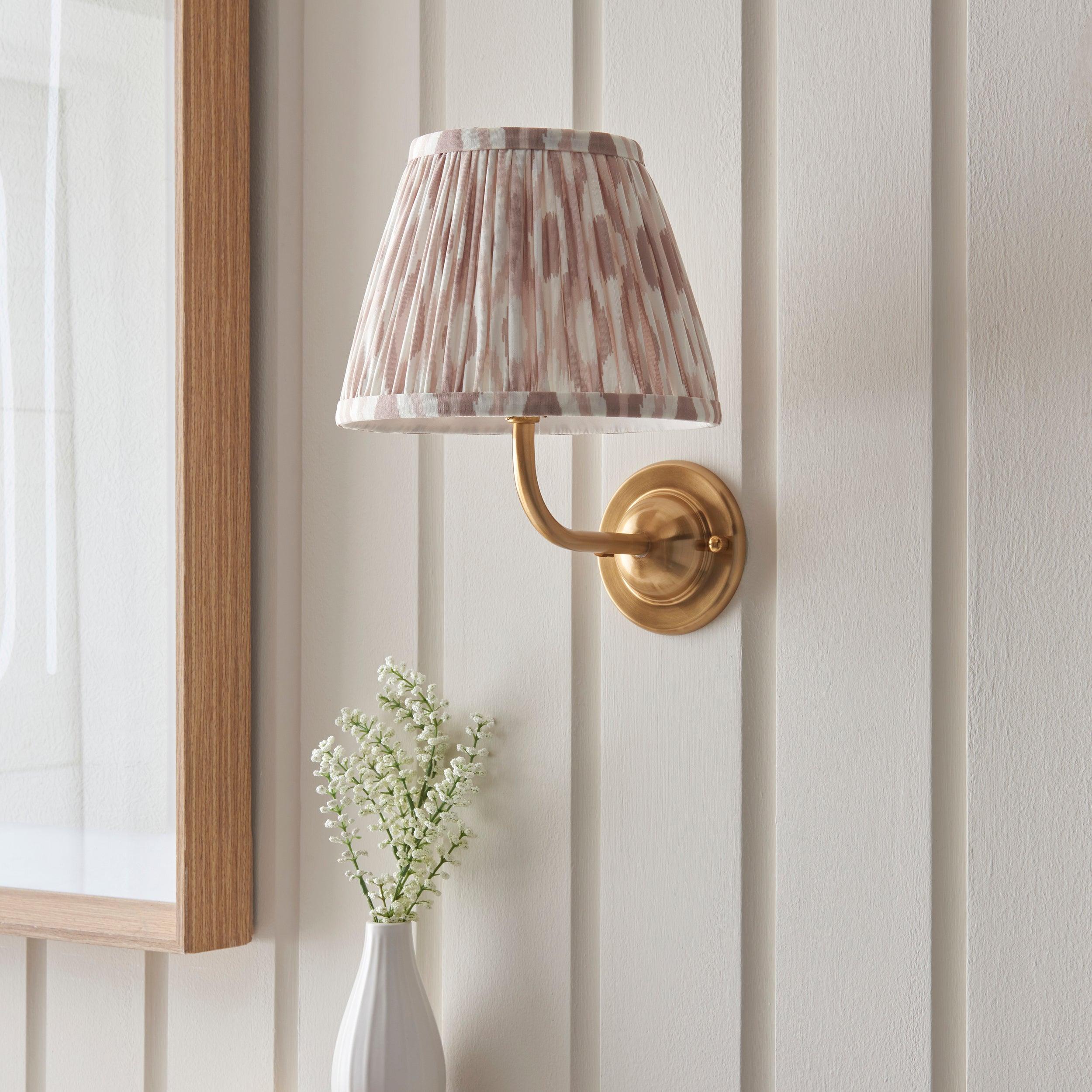 Brass Wall Light with Dome Arc Design & Ikat 20cm Neutral Shade - Perfect for Bedroom, Living Room, and Hallway Lighting Decor