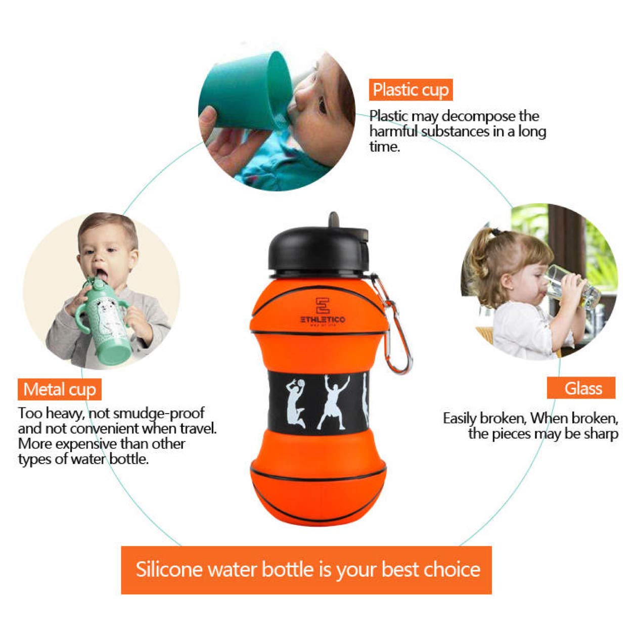 Collapsible Water Bottle 19oz - Leakproof Sports Bottle for Hiking, Gym & Travel
