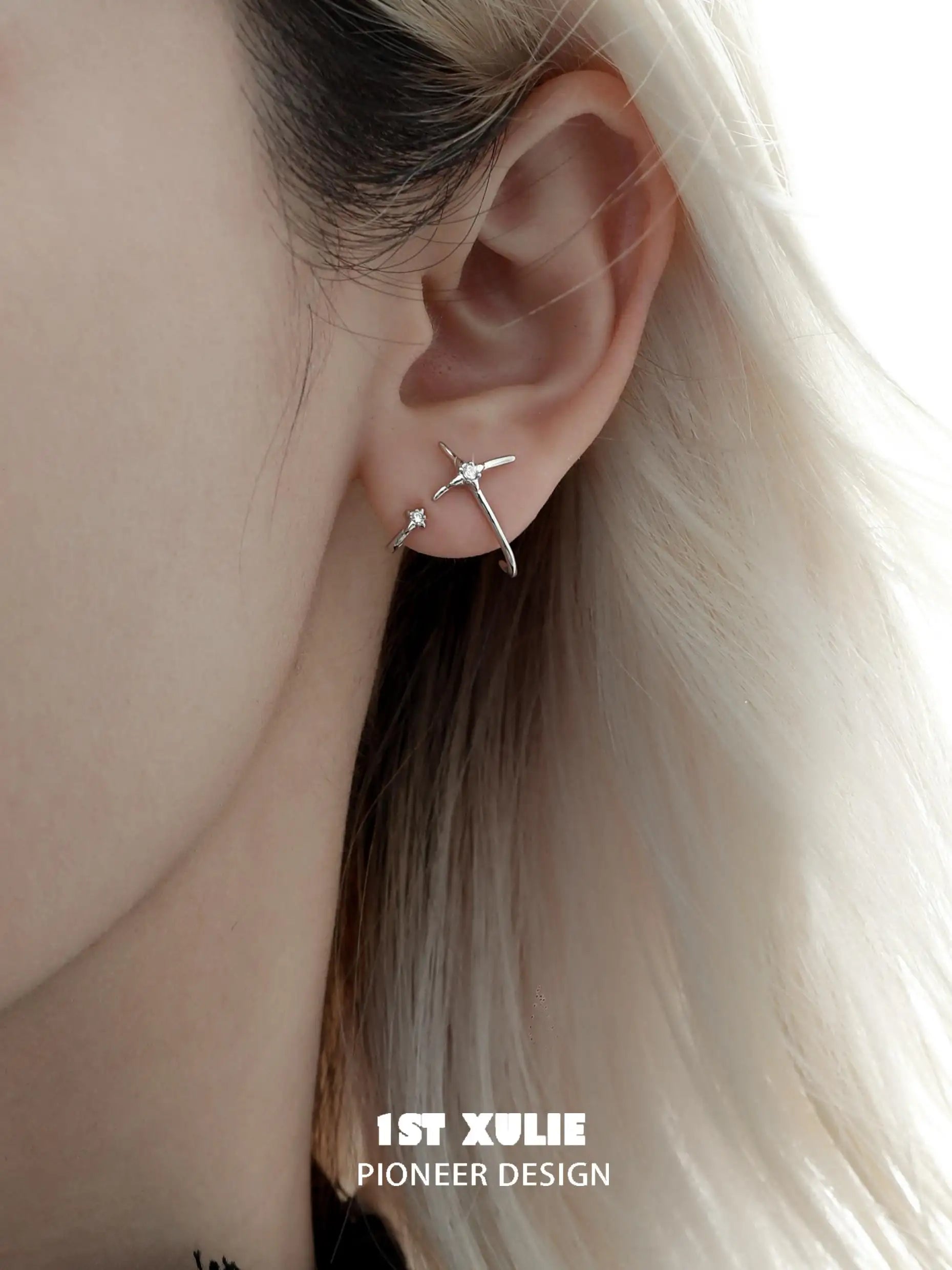 Silver Angel S925 Sterling Silver Hook Shaped Zircon Stud Earrings for Women - Hypoallergenic Fashion Jewelry Gift for Birthday, Anniversary & Valentine's Day - Perfect for Parties, Weddings & Everyday Wear