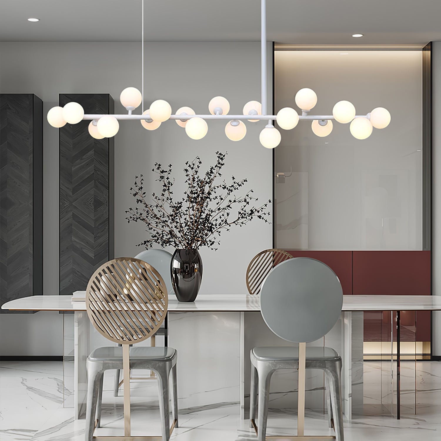 Modern Linear Balls Chandelier - Sleek Crystal Pendant Lighting Fixture for Dining Room, Kitchen Island & Living Room Decor