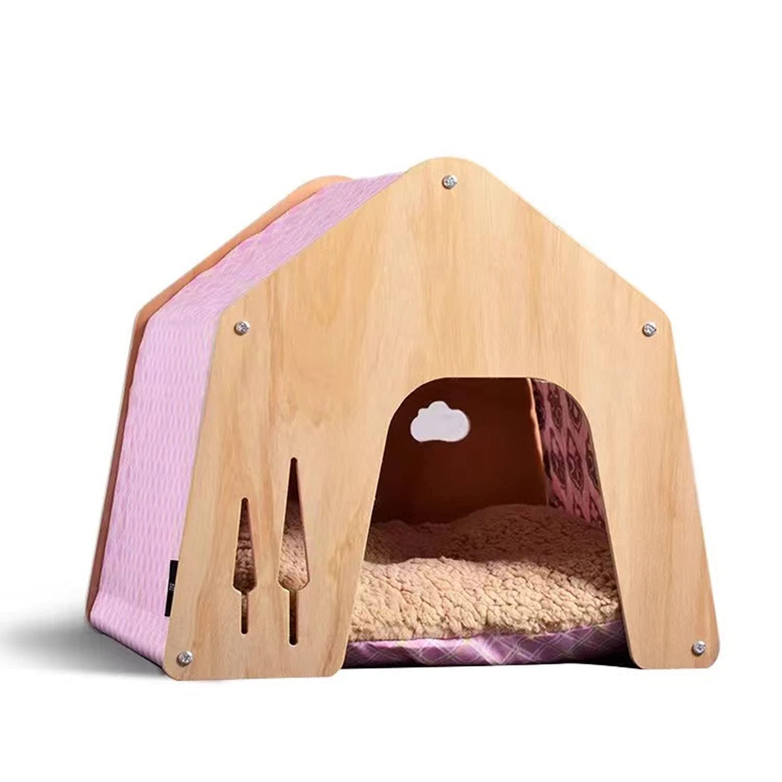 Ventilated Indoor Dog House & Cat Kennel - Cozy Pet Shelter, Puppy Bed & Log Cabin Style Crate for Small Dogs & Cats | Perfect for Home, Apartment & Travel Use