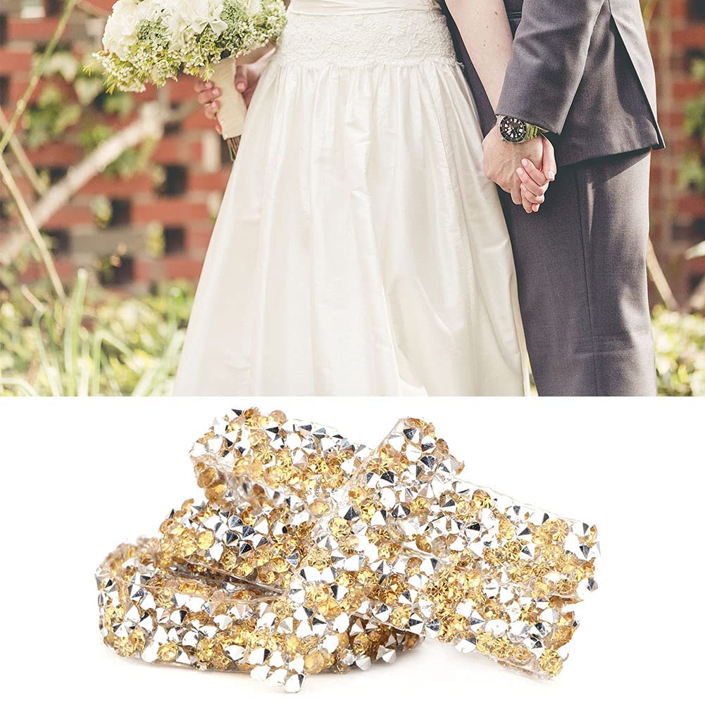 Ubersweet® 1cm Crystal Yellow Mesh Wrap Roll - DIY Rhinestone Resin Drill Mesh for Wedding, Birthday, Party Decorations - Perfect for Nail Art, Jewelry Making, and Craft Projects