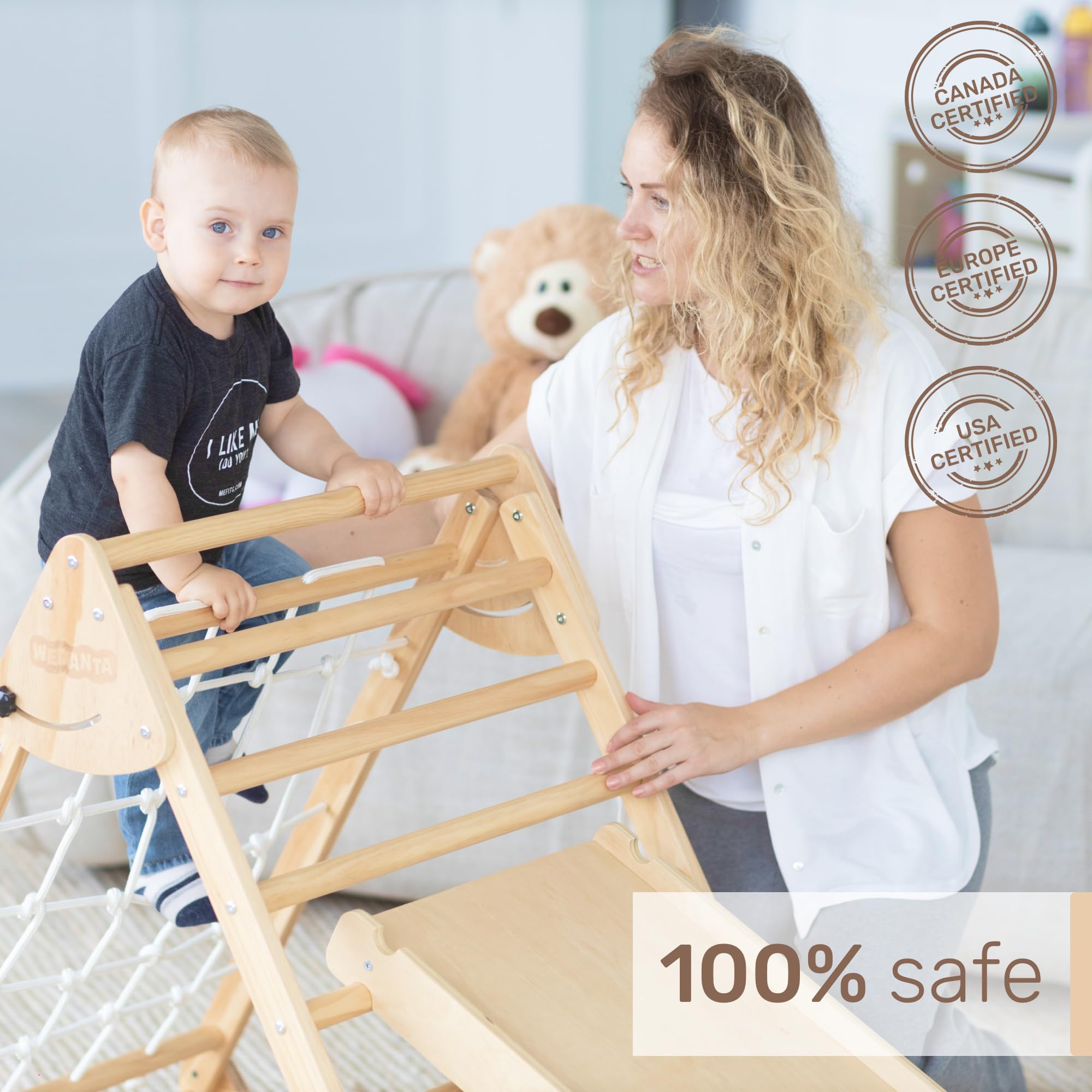 4-in-1 Wooden Climbing Set for Toddlers - Triangle Climber with Ramp & Slide - Indoor/Outdoor Baby Climbing Toys - Montessori Play Equipment for Kids Ages 1-5 - Perfect for Home Playrooms, Daycares & Backyard Adventures