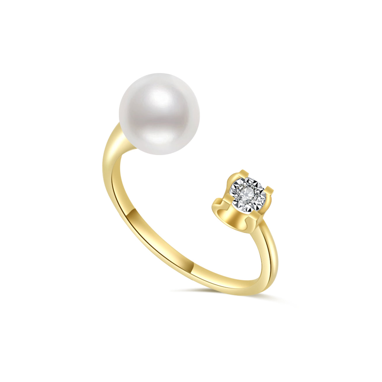 18K Solid Gold Diamond Akoya Hanadama Pearl Ring - KR00002 | Luxury Pearl Jewelry for Women, Engagement, Wedding, Anniversary & Special Occasion Gifts