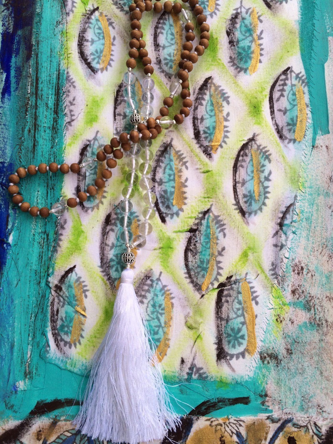 Himalayan Mala Necklace with Crystal Quartz Beads & Brass Lotus Flower Pendant - Perfect for Meditation, Yoga & Spiritual Healing