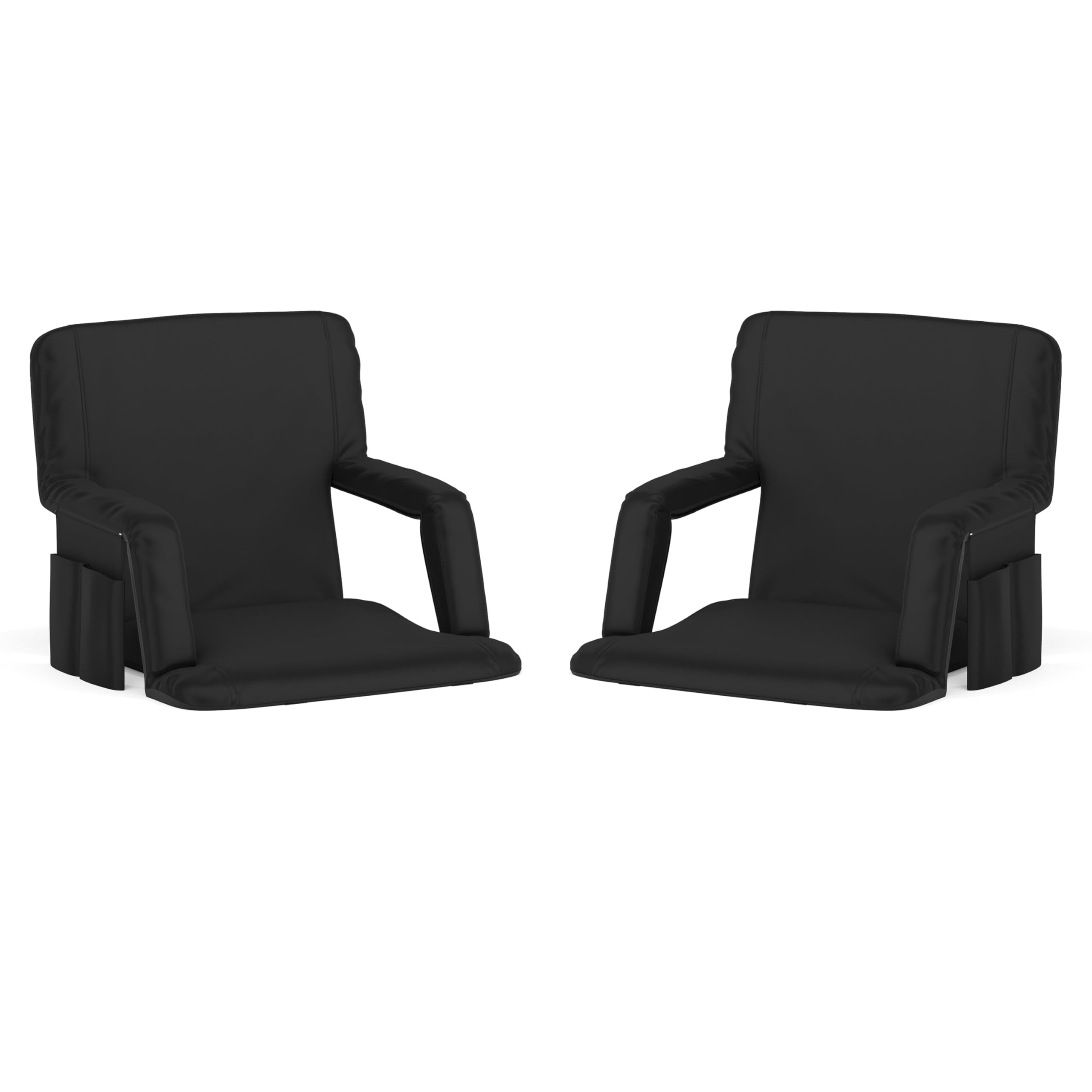 Flash Furniture Malta Portable Stadium Seats - 2 Pack Padded Bleacher Chairs with Back Support, Backpack Straps & Storage Pocket - 265 lb Capacity - Black - Perfect for Sporting Events, Concerts & Outdoor Activities