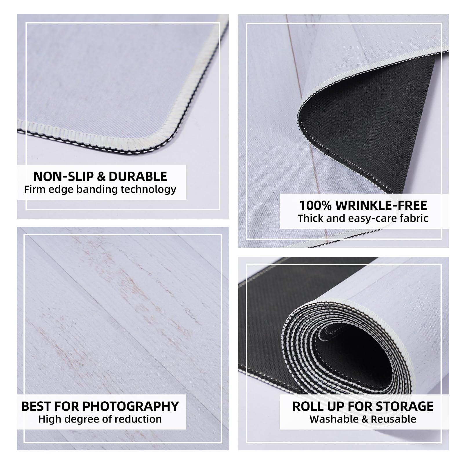 Kate Photography Floor Mat - 8x5ft White Wooden Floor Backdrop with Non-Slip Rubber Backing | Newborn & Professional Photo Studio Props | Durable Wood Panel Wall Background for Baby Shoots, Maternity Photos & Product Photography